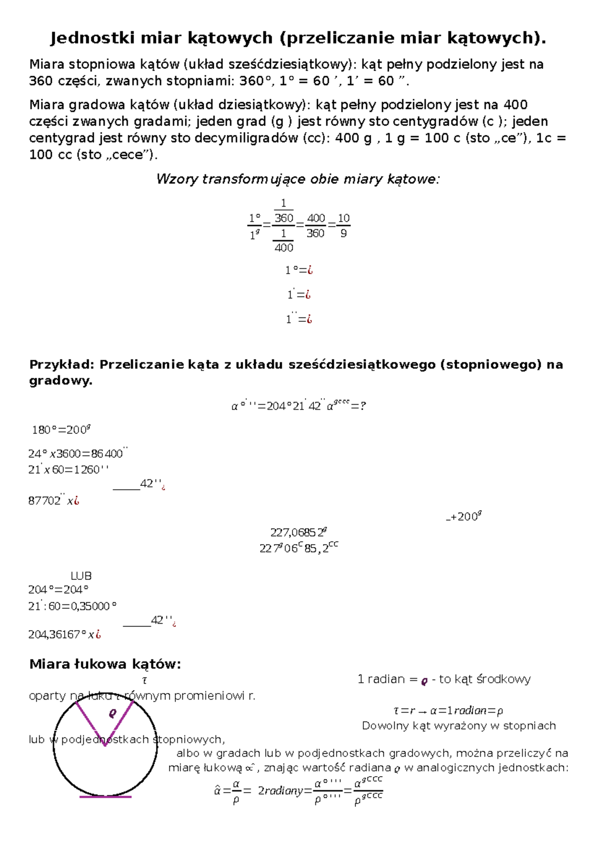 Geodezja - Jednostki Miar Kątowych (przeliczanie Miar Kątowych). Miara ...