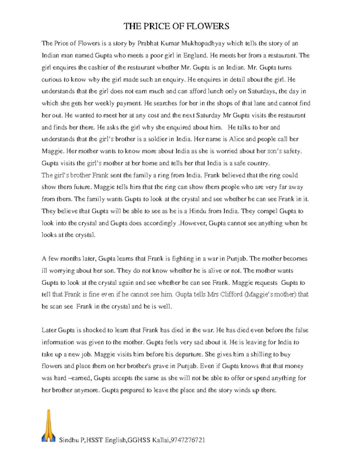 5.The Price of Flowers Summary of the story from the provided courses