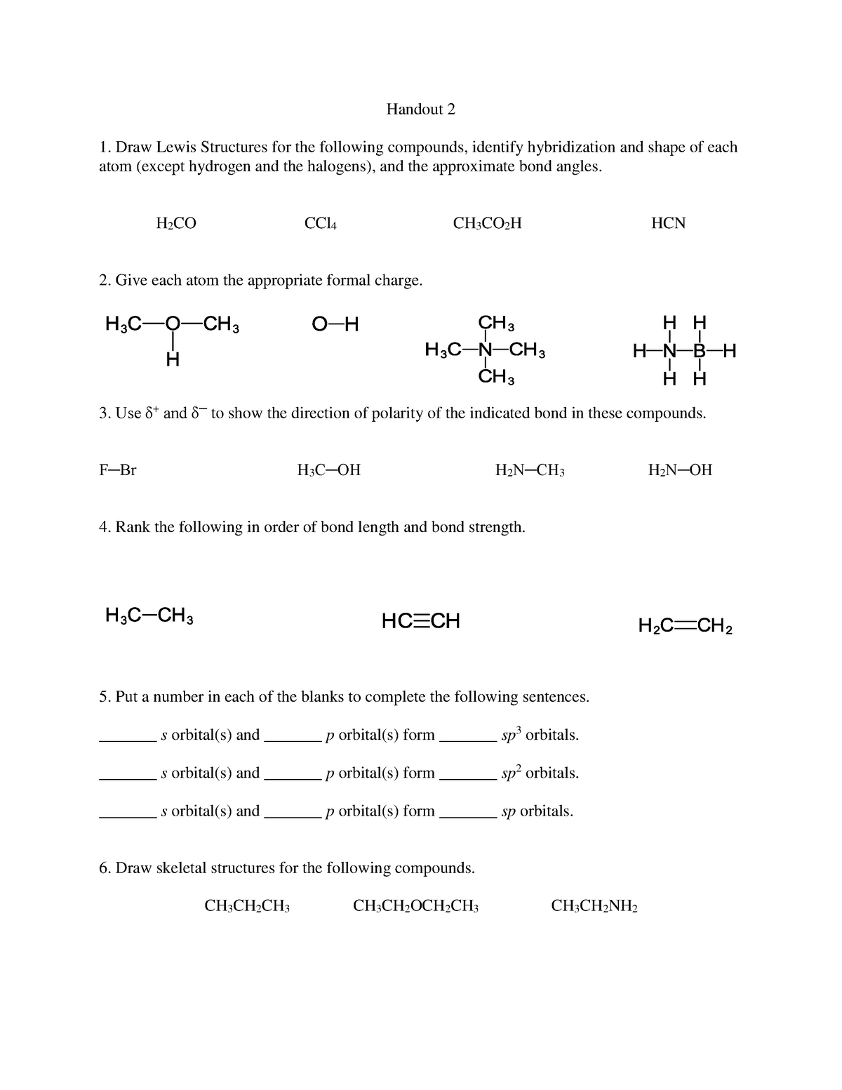 Handout 2 - Structures, Bonds, Formal Charge, and Hybridization ...