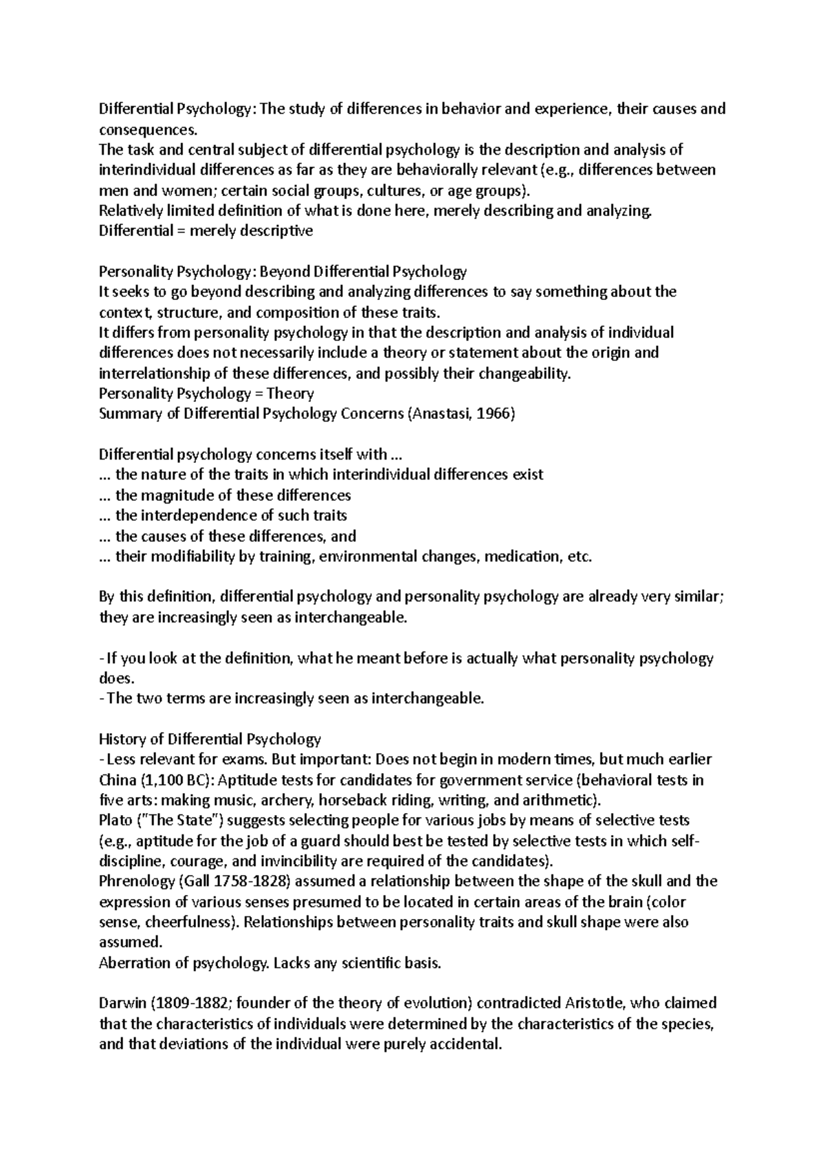 Differential Psychology The task and central subject of differential