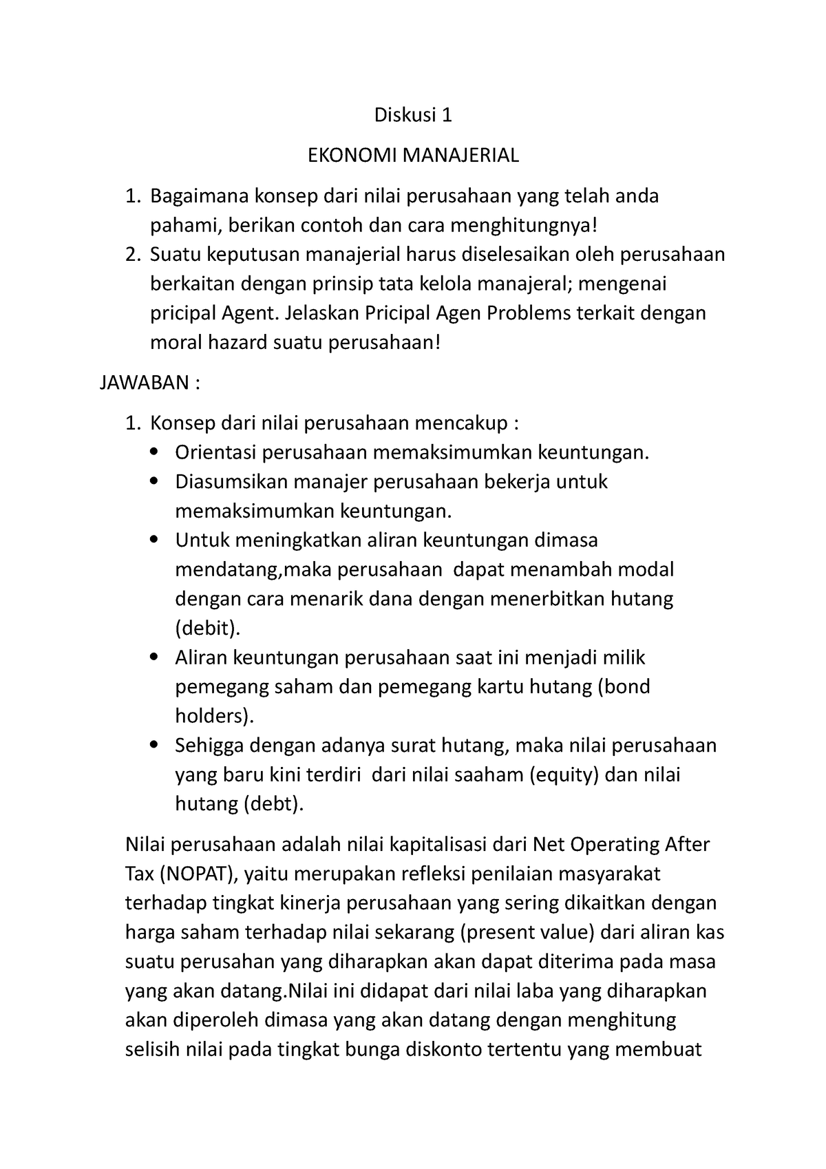 Diskusi 1 Ekonomi Manajerial - Diskusi 1 EKONOMI MANAJERIAL 1 ...