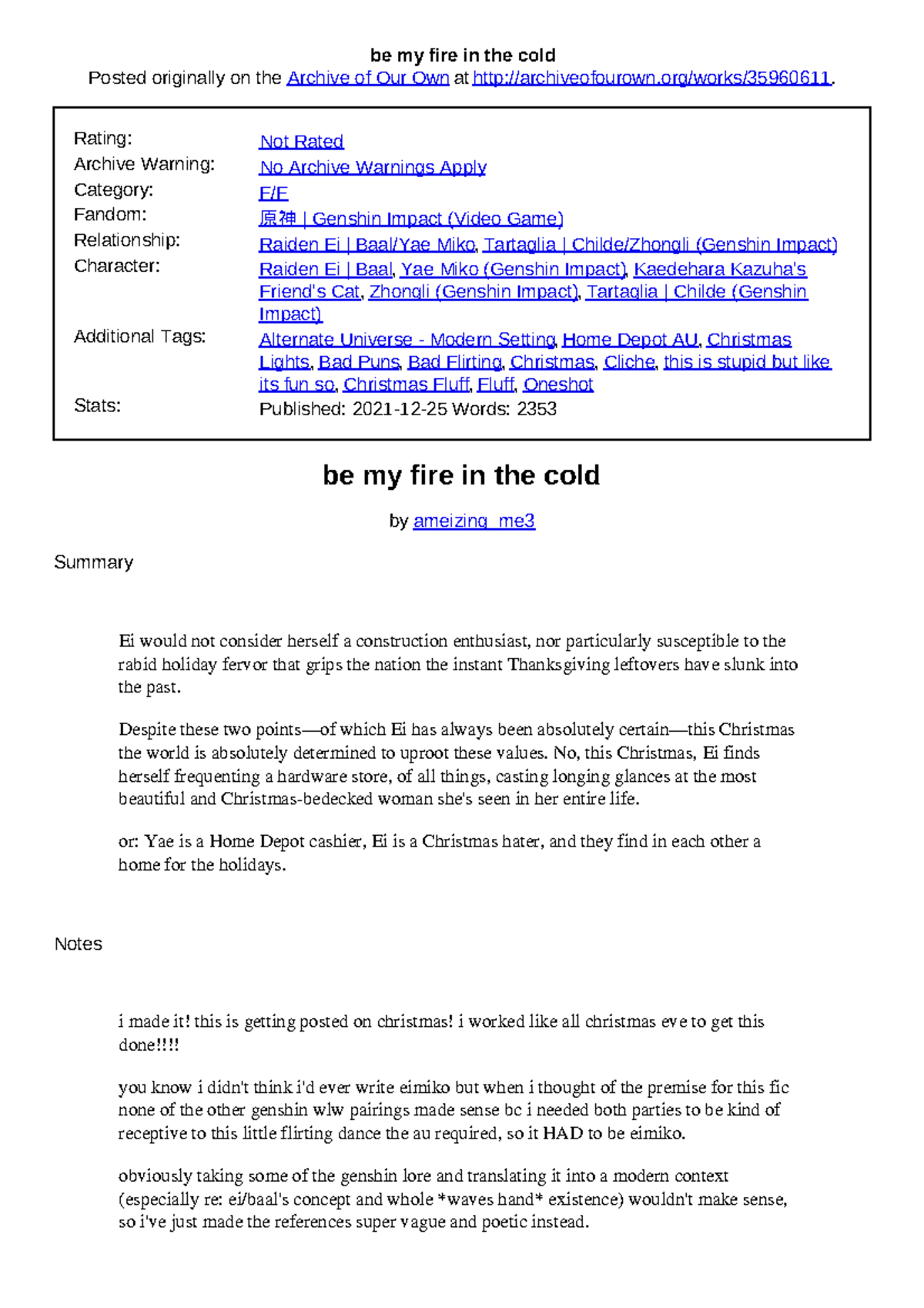 Be my fire in the cold - short story - be my fire in the cold Posted ...