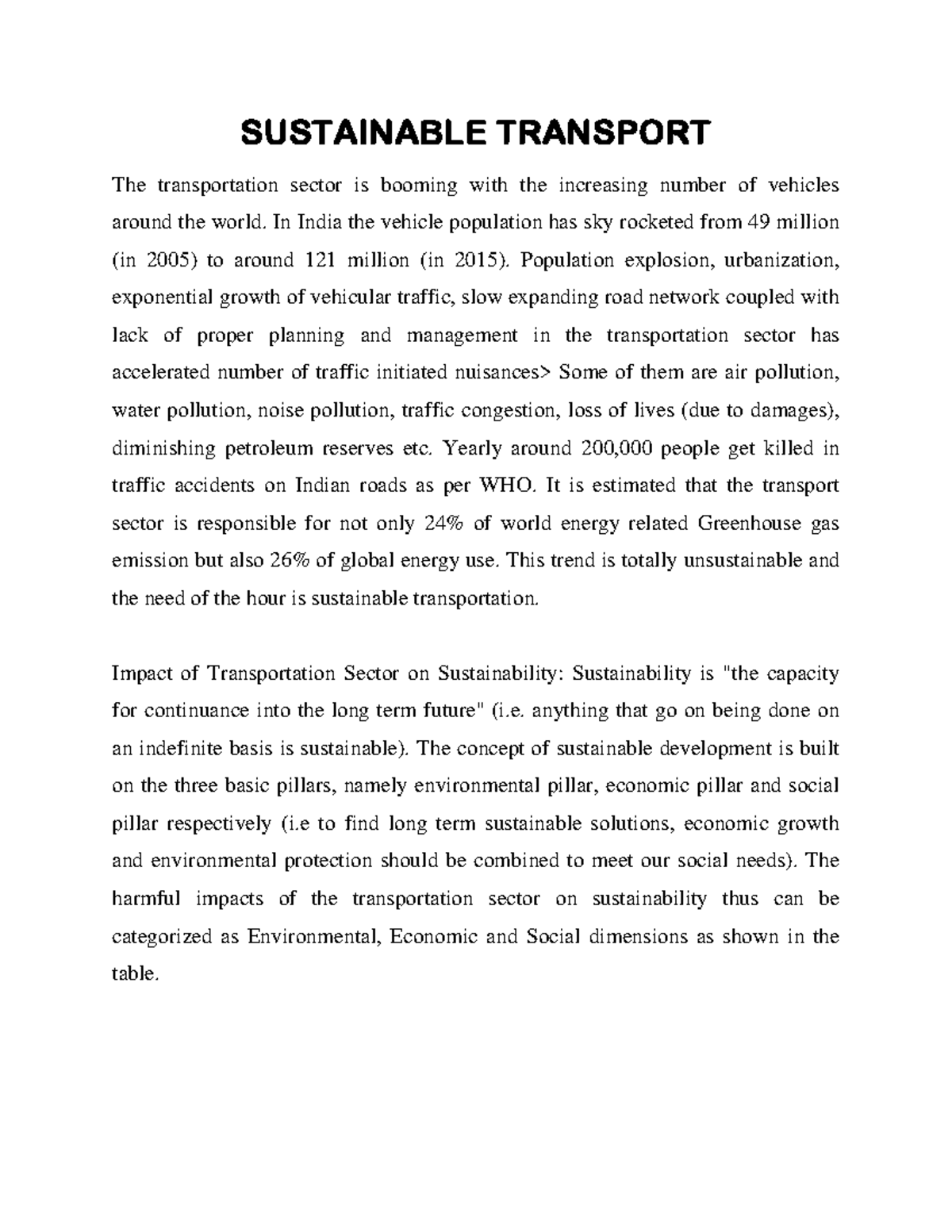 Sustainable Transport - SUSTAINABLE TRANSPORT The transportation sector ...