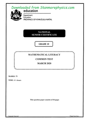 assignment mathematical literacy grade 10