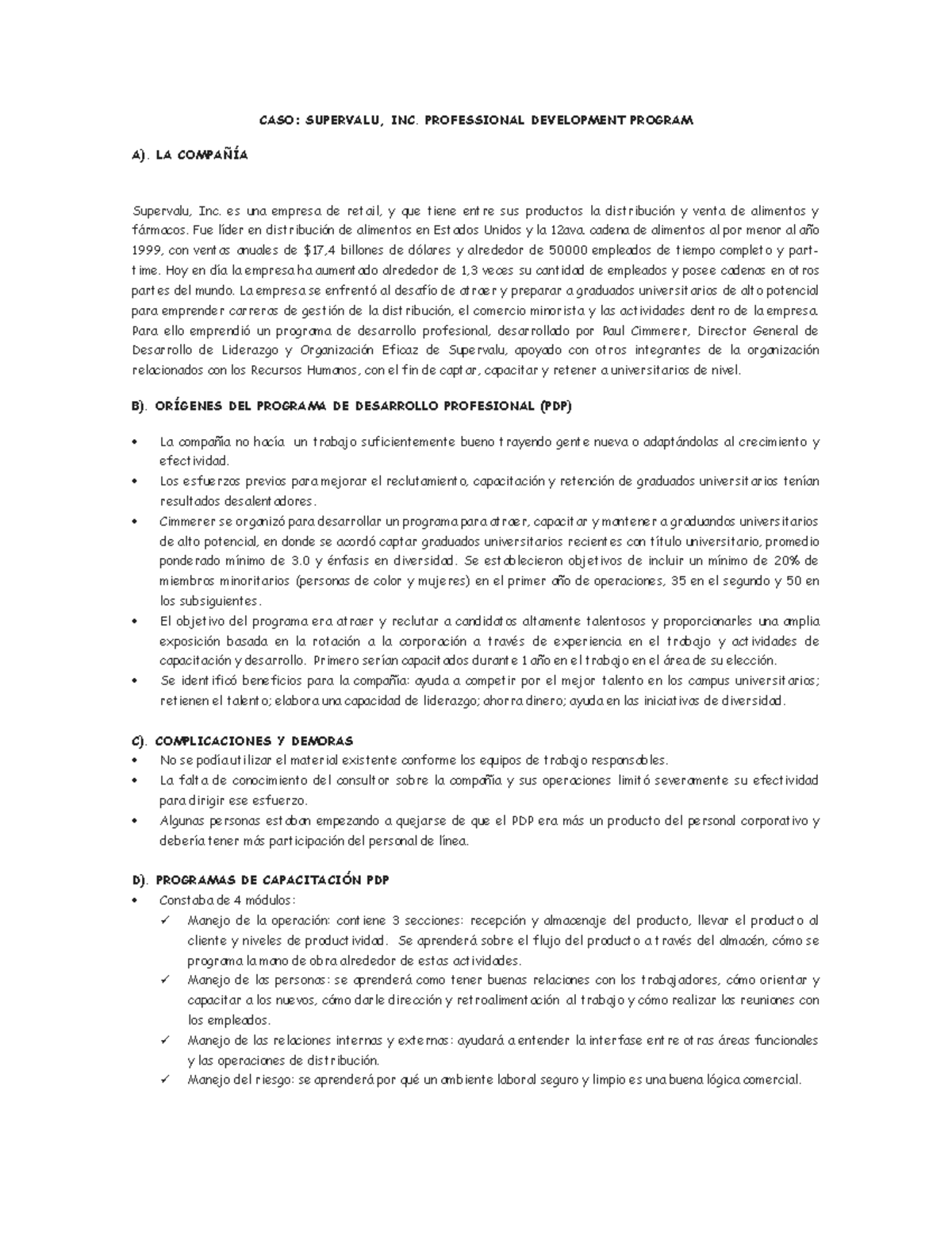 Resumen CasoSupervalu CASO SUPERVALU, INC. PROFESSIONAL DEVELOPMENT