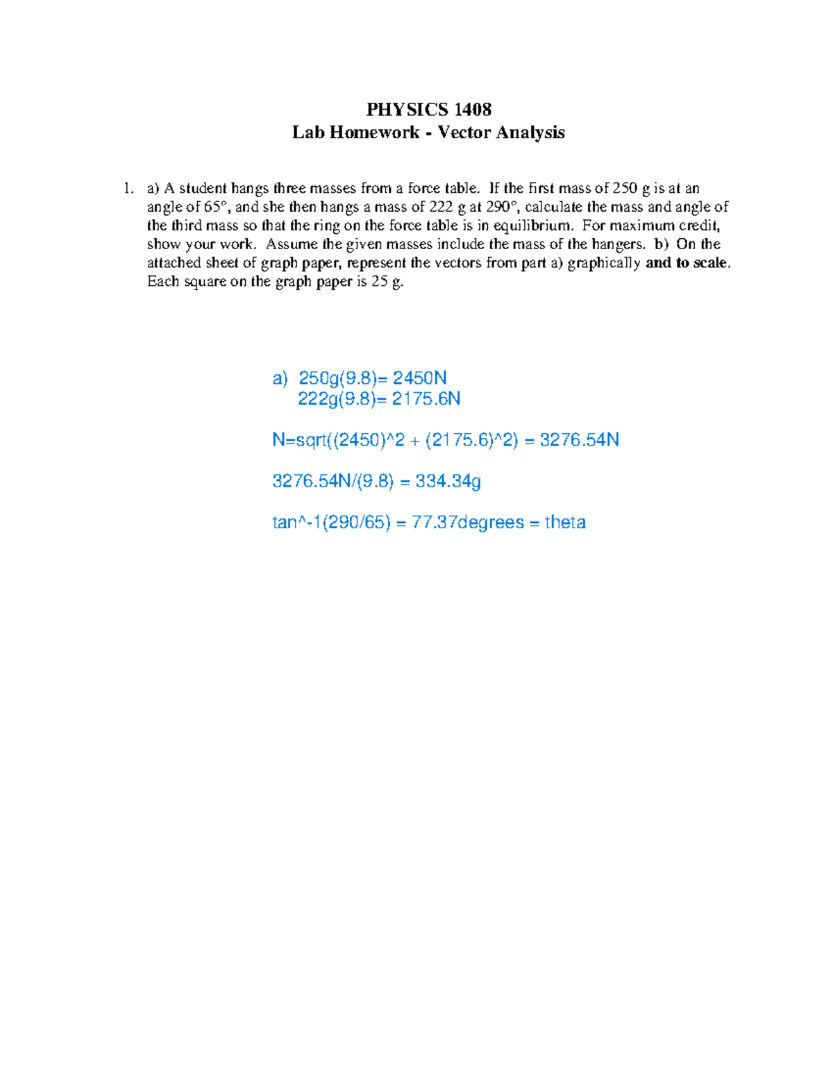 Phys Lab2 Hw - Phys Lab 2 Homework - PHYSICS 1408 Lab Homework - Vector ...