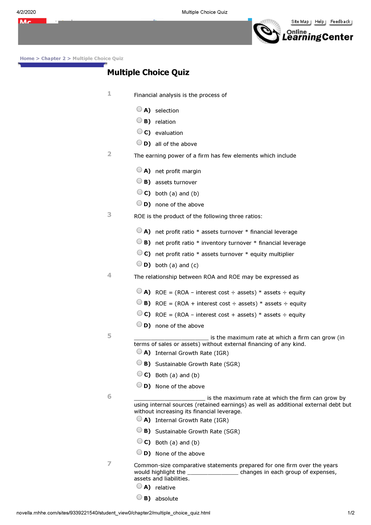 assignment chapter 2 multiple choice quiz