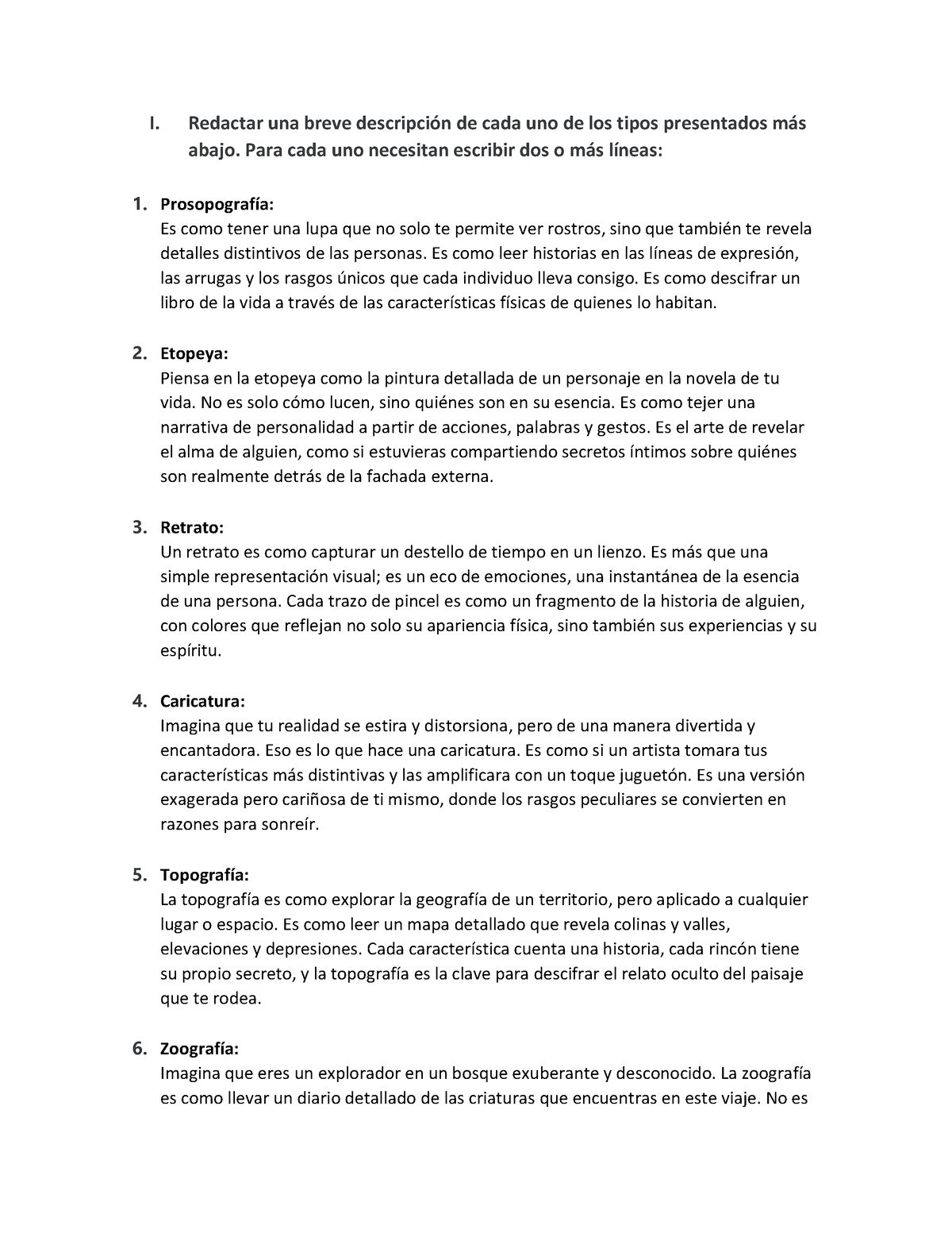 Redaccion De Descripciones - I. Redactar Una Breve Descripción De Cada ...