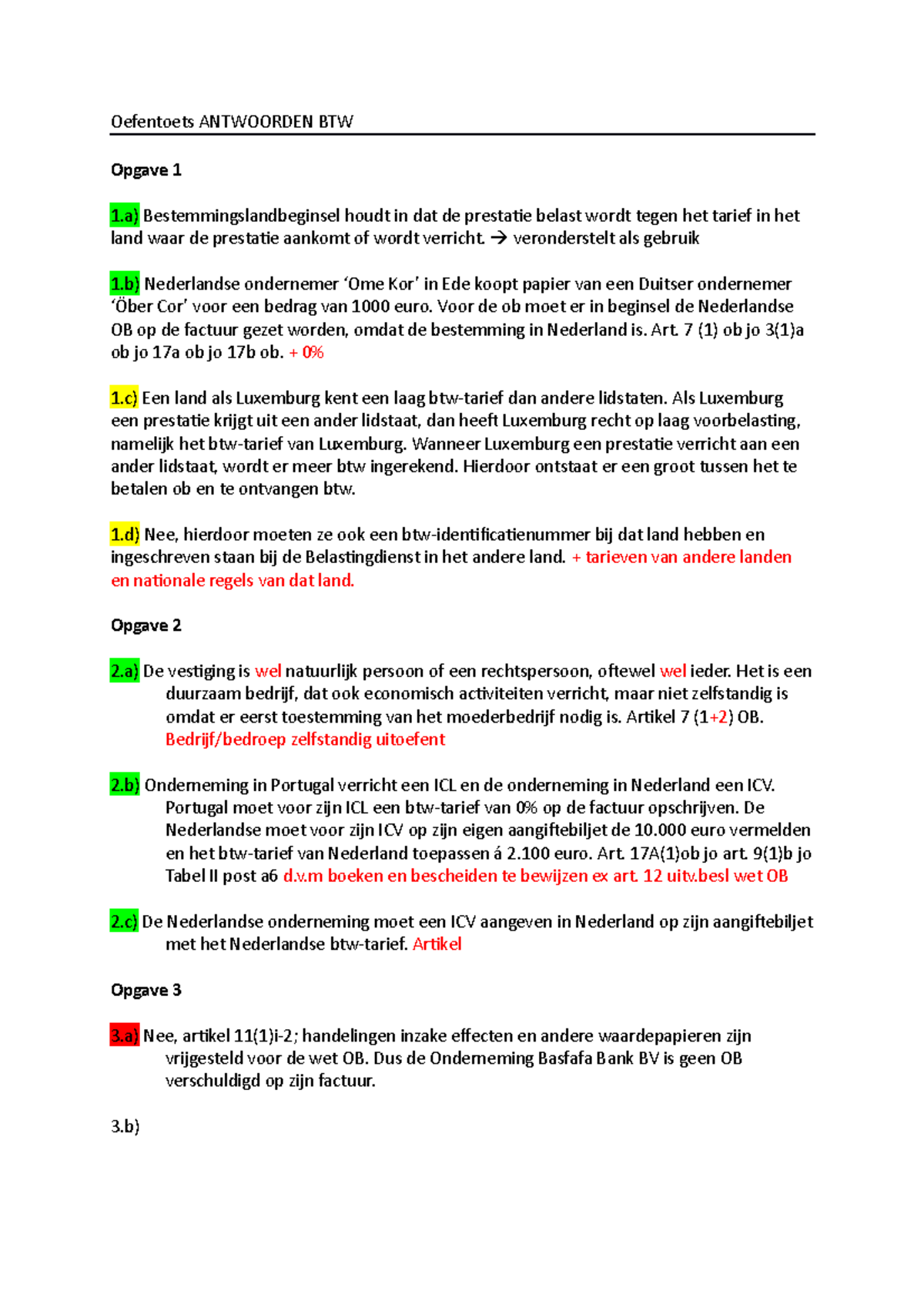 Proef/oefen Tentamen 2017, Vragen En Antwoorden - Oefentoets ANTWOORDEN ...