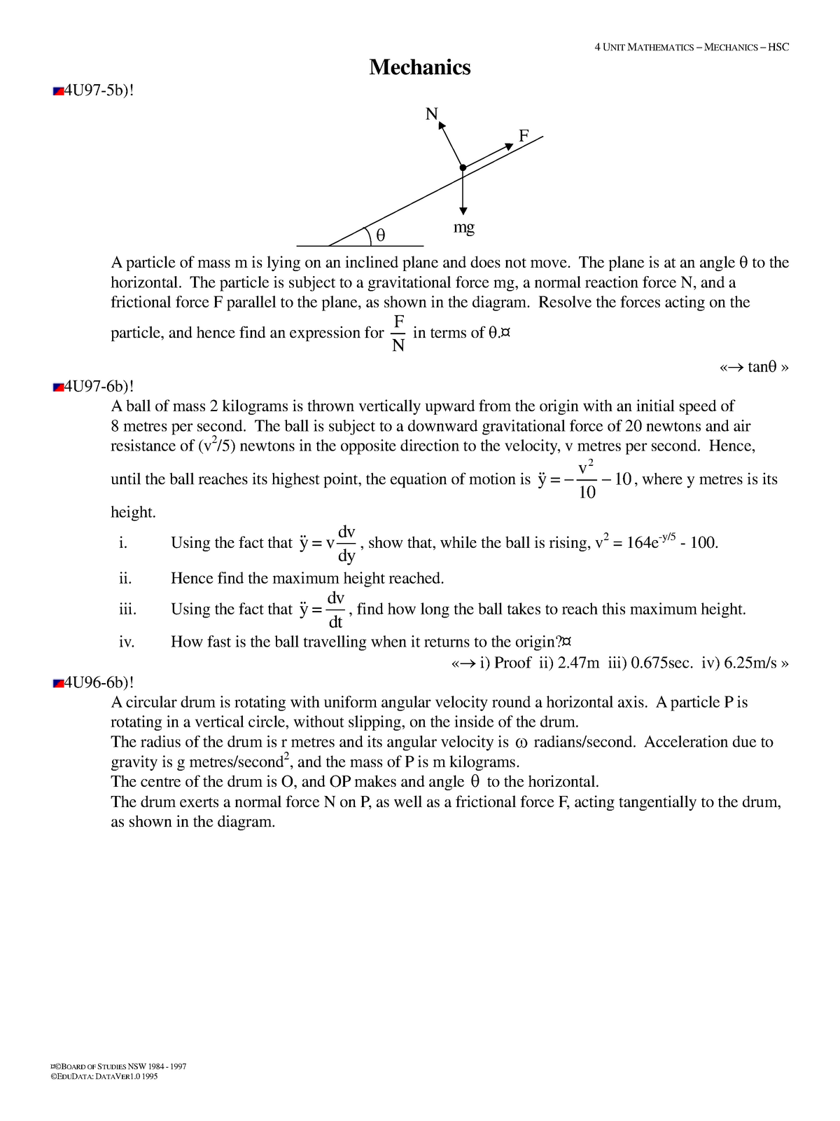 Extension 2 past paper questions by topic 3 - ¤©BOARD OF STUDIES NSW ...