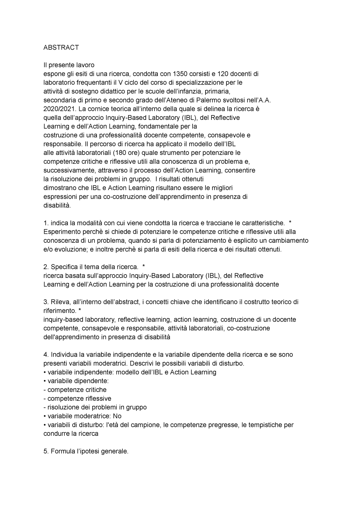 Abstract - ABSTRACT Il Presente Lavoro Espone Gli Esiti Di Una Ricerca ...