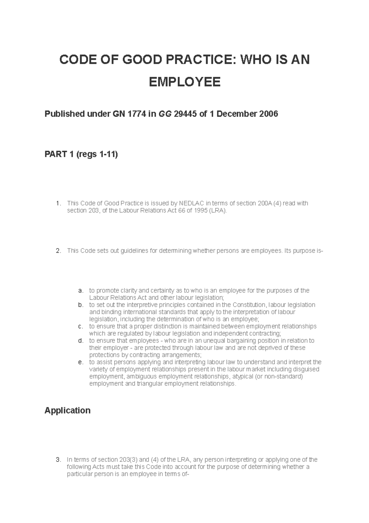 CODE OF GOOD Practice - CODE OF GOOD PRACTICE: WHO IS AN EMPLOYEE ...