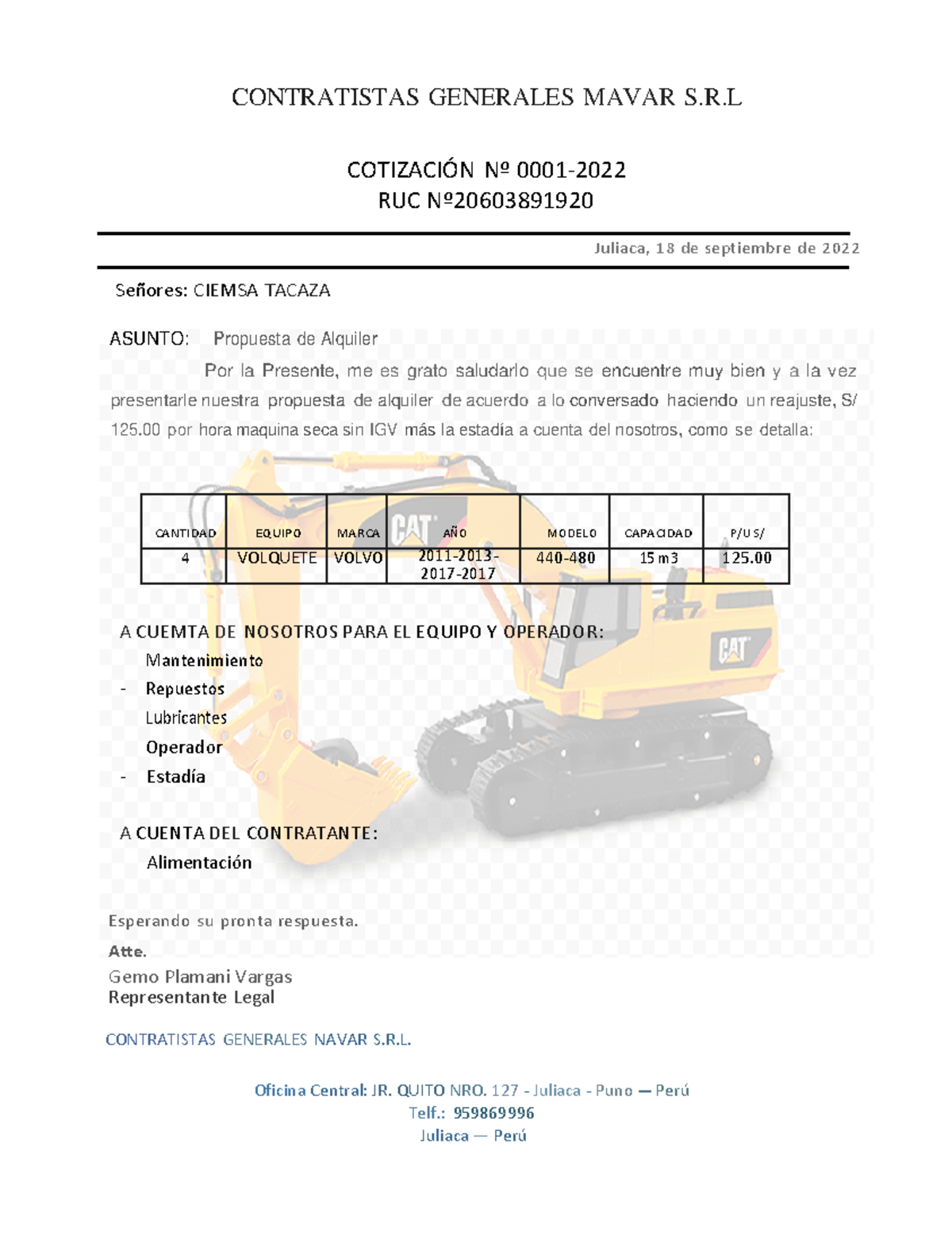 Cotizacion Mavar Contratistas Generales Mavar S Cotizacin N