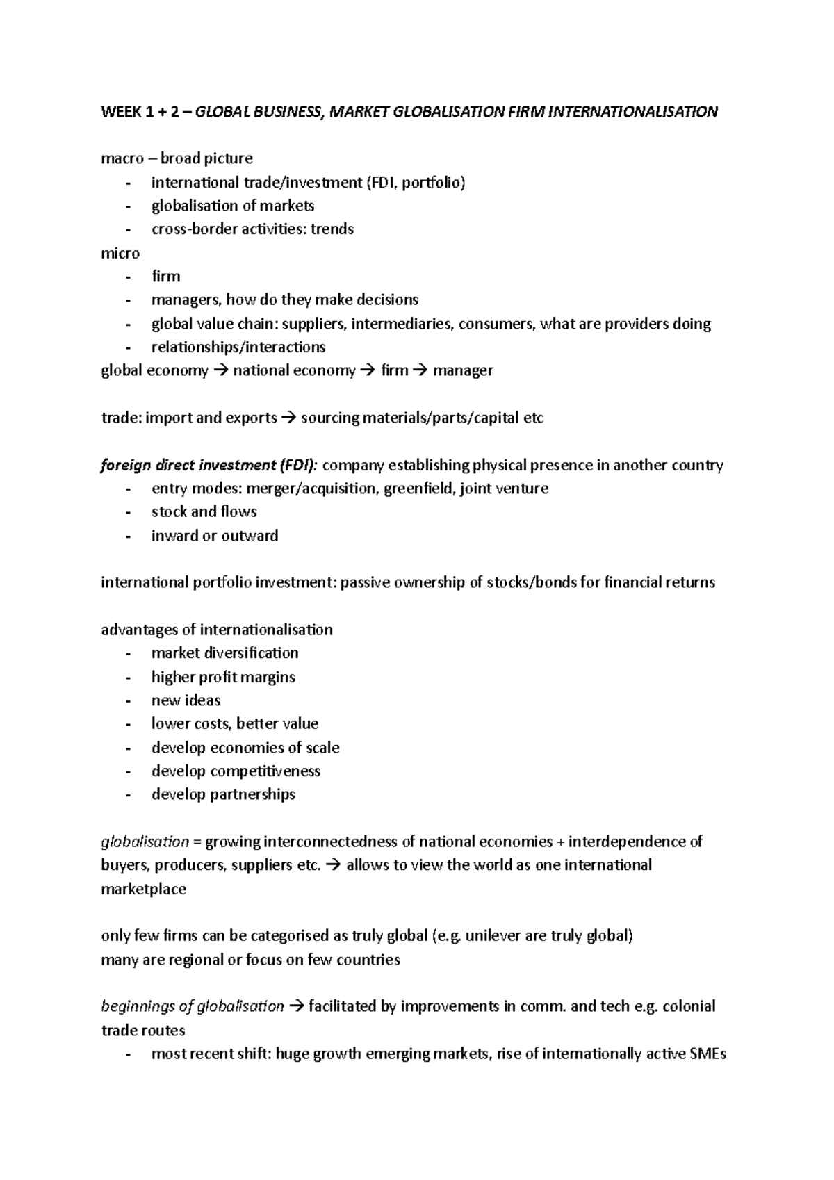IBUS exam notes - WEEK 1 + 2 – GLOBAL BUSINESS, MARKET GLOBALISATION ...