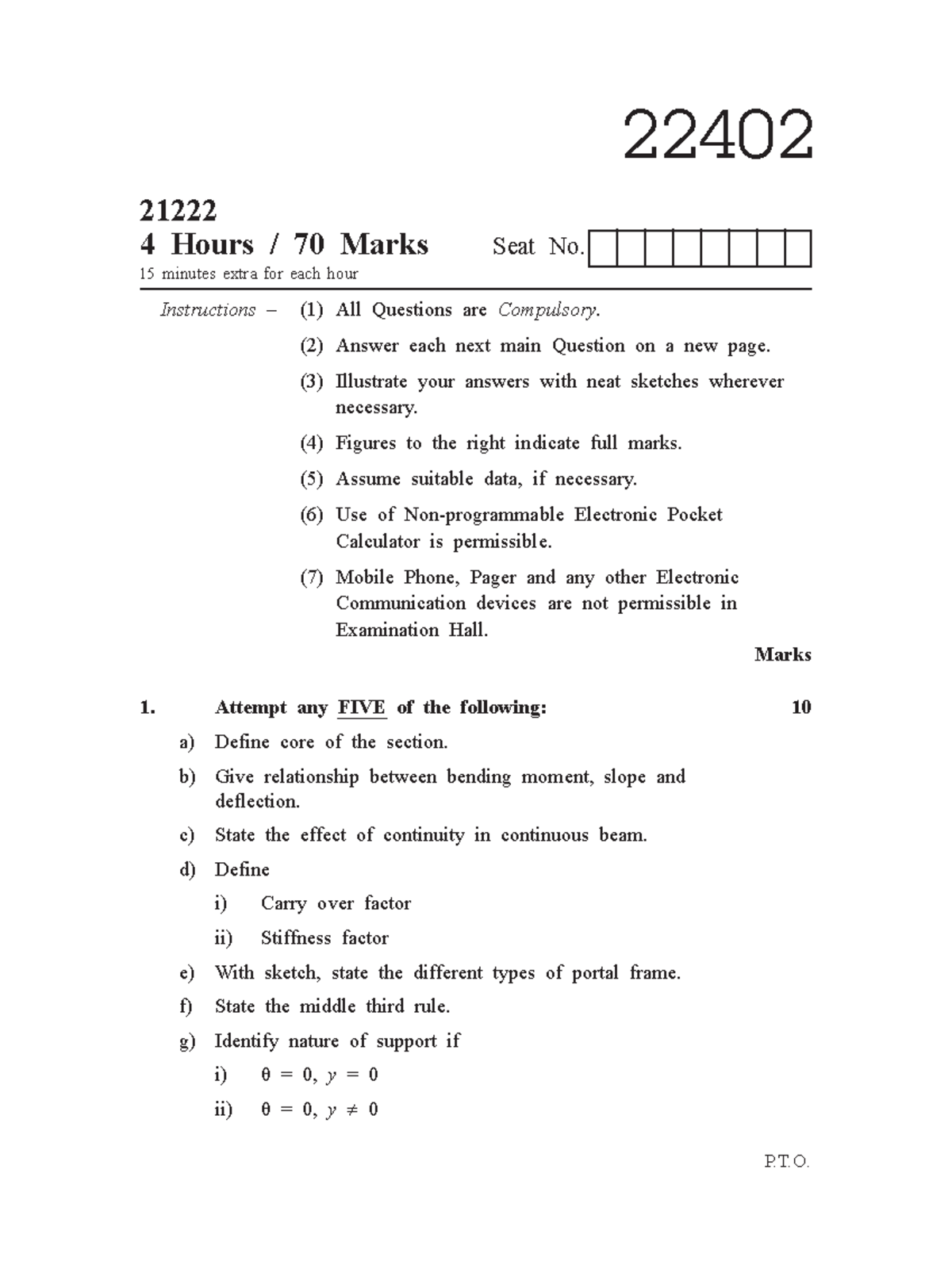 Tos s22 - P.T. Instructions – (1) All Questions are Compulsory. (2 ...