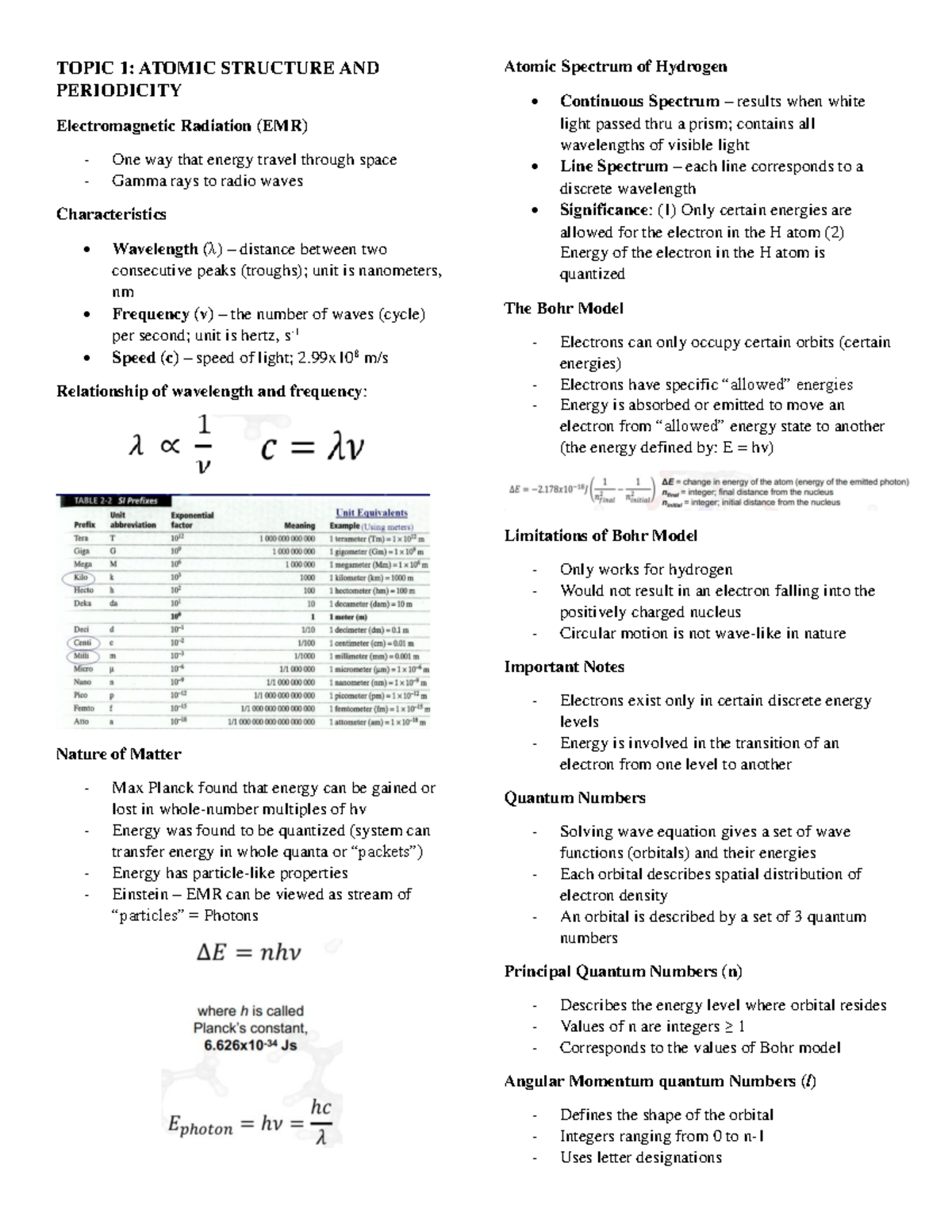 Chem notes - TOPIC 1: ATOMIC STRUCTURE AND PERIODICITY Electromagnetic ...