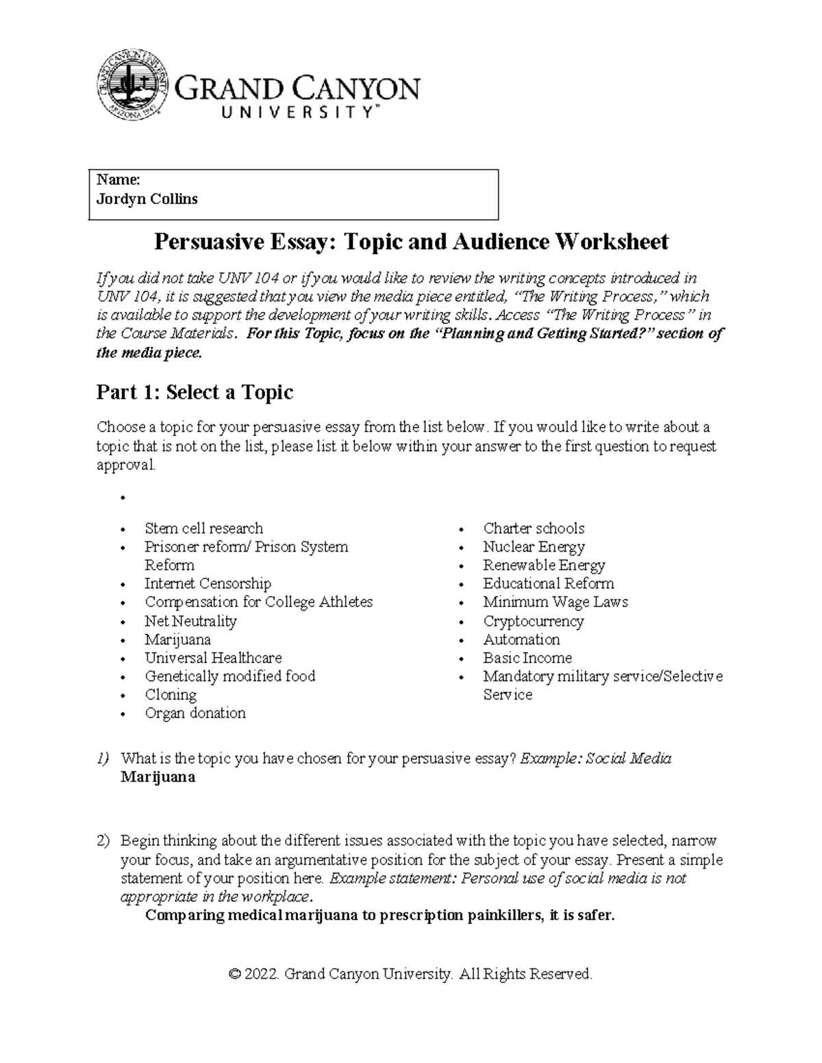 T1 Topicand Audience Worksheet PHI105 Persuasive Essay Planning 9 5 22 ...