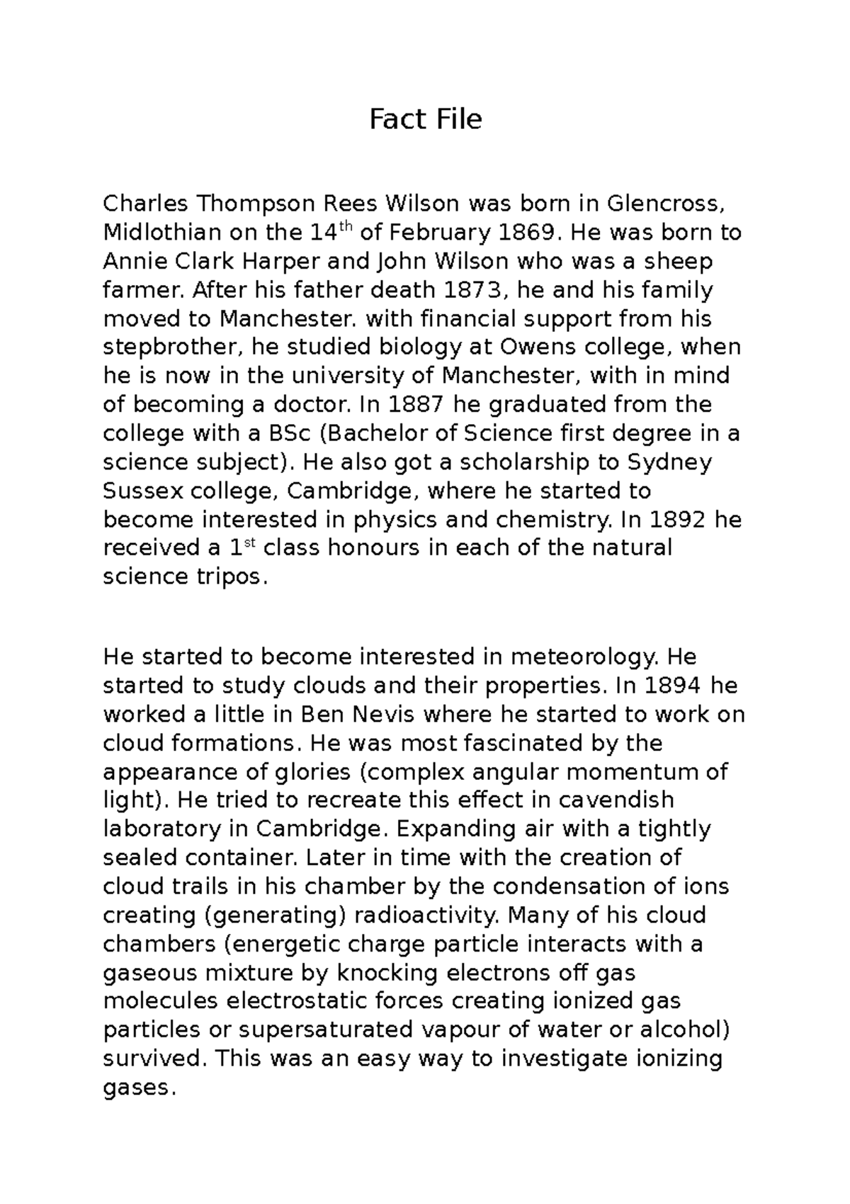 SOR year 12 2024 - Fact File Charles Thompson Rees Wilson was born in ...