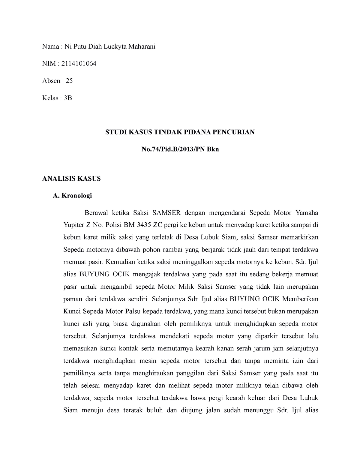 Tindak Pidana Tertentu Dalam Kuhp - Nama : Ni Putu Diah Luckyta ...