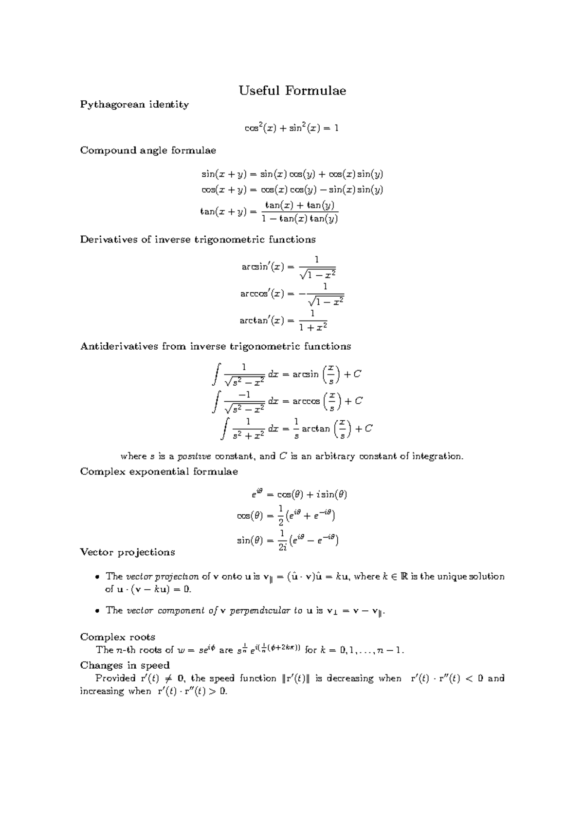 Useful Formulae - Page 21 Of 21 — Add Any Extra Pages After Page 21 ...