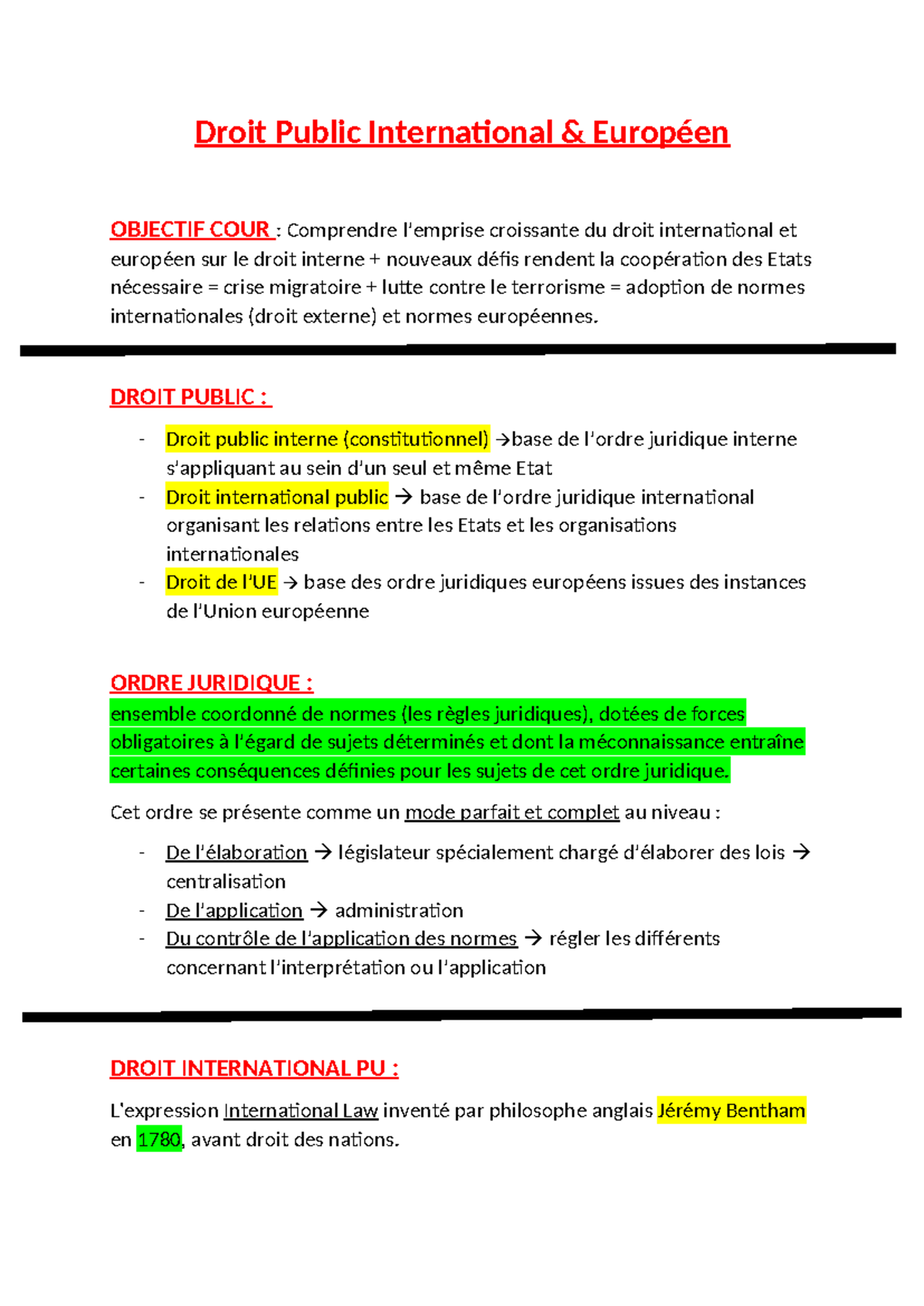 S1 Droit International et européen Droit Public International