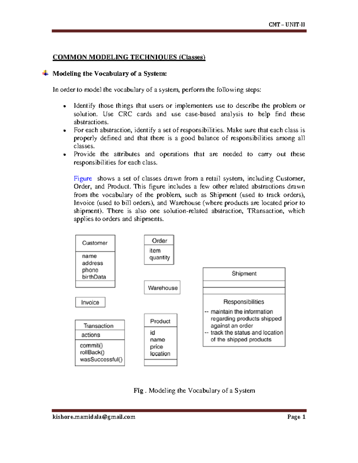 CMT UNIT II ooad COMMON MODELING TECHNIQUES (Classes) Modeling