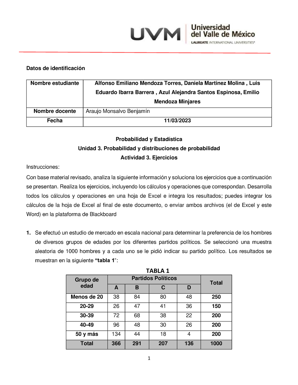 Estadistica 3 - Probabilidad Y Estadística Actividad 3 Blackboard - 1 ...