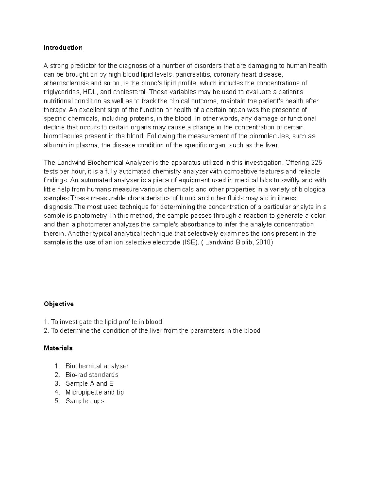 lab report in biomedical science - Introduction A strong predictor for ...