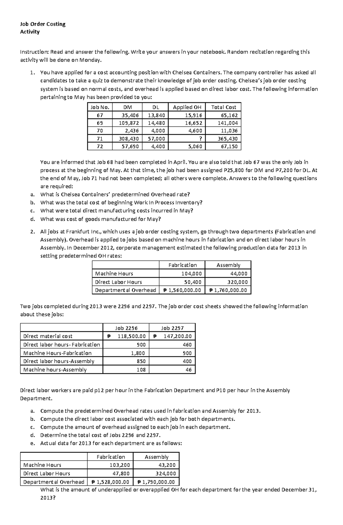 8113455 - Lecture Notes 1-6 - Job Order Costing Activity Instruction ...