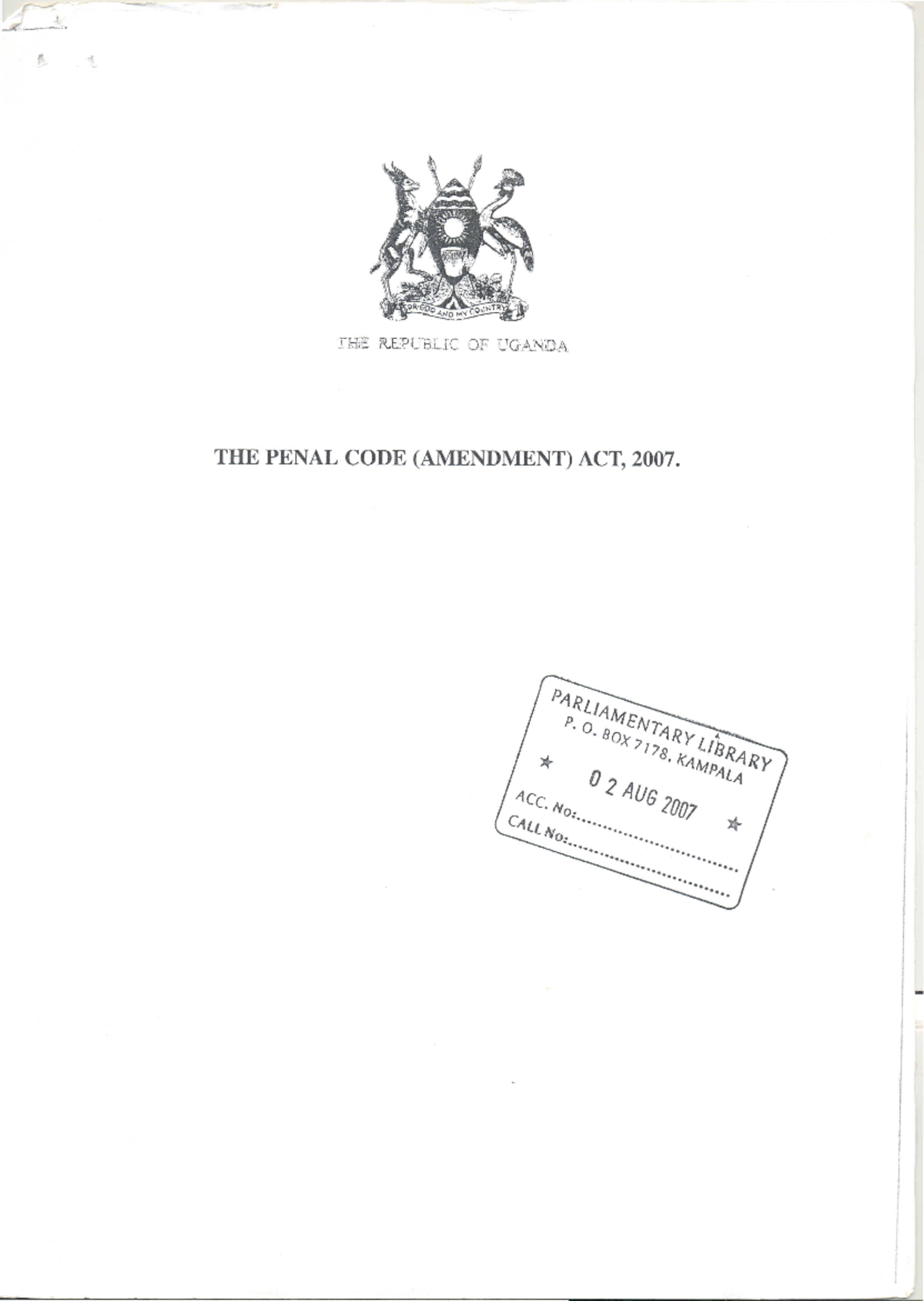 The penal code act (2007 ) Diploma in Law Studocu