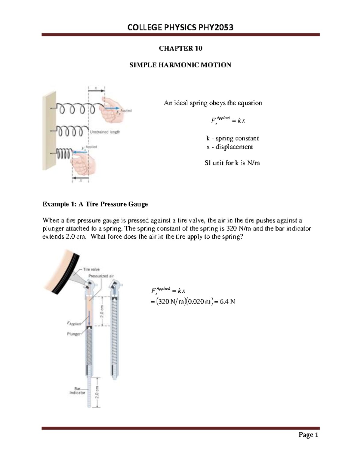Ch10-Simple Harmonic Motion - CHAPTER 10 SIMPLE HARMONIC MOTION Example ...