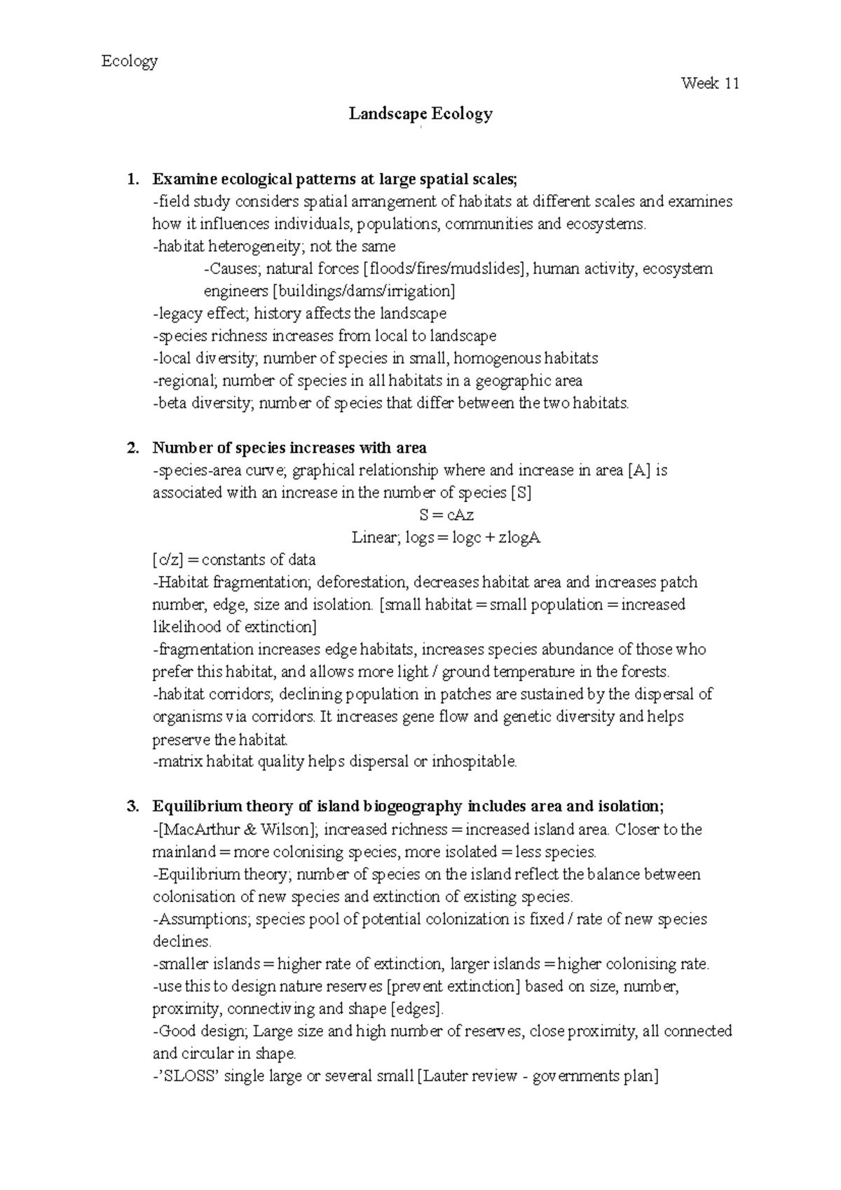 Landscape Ecology - Week 11 - Ecology Week 11 Landscape Ecology 1 ...