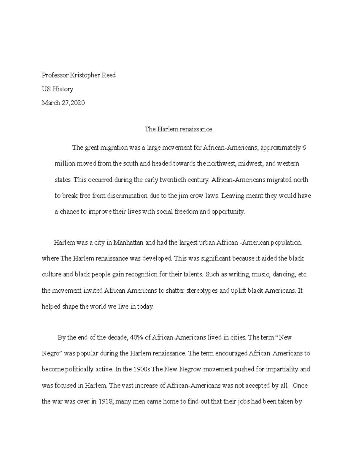 The Harlem renaissance ( good ) - Professor Kristopher Reed US History ...