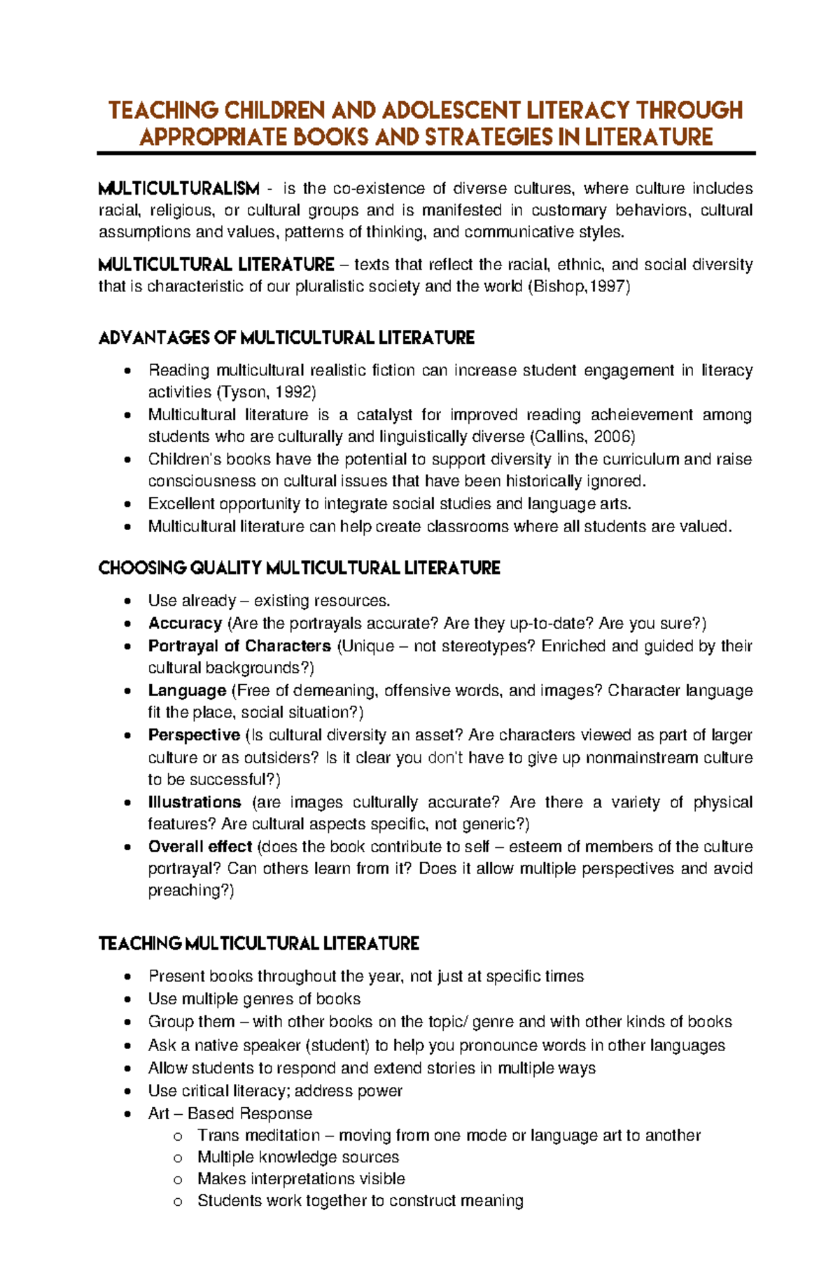 Teaching Children and Adolecent Literacy through Appropriate Books and