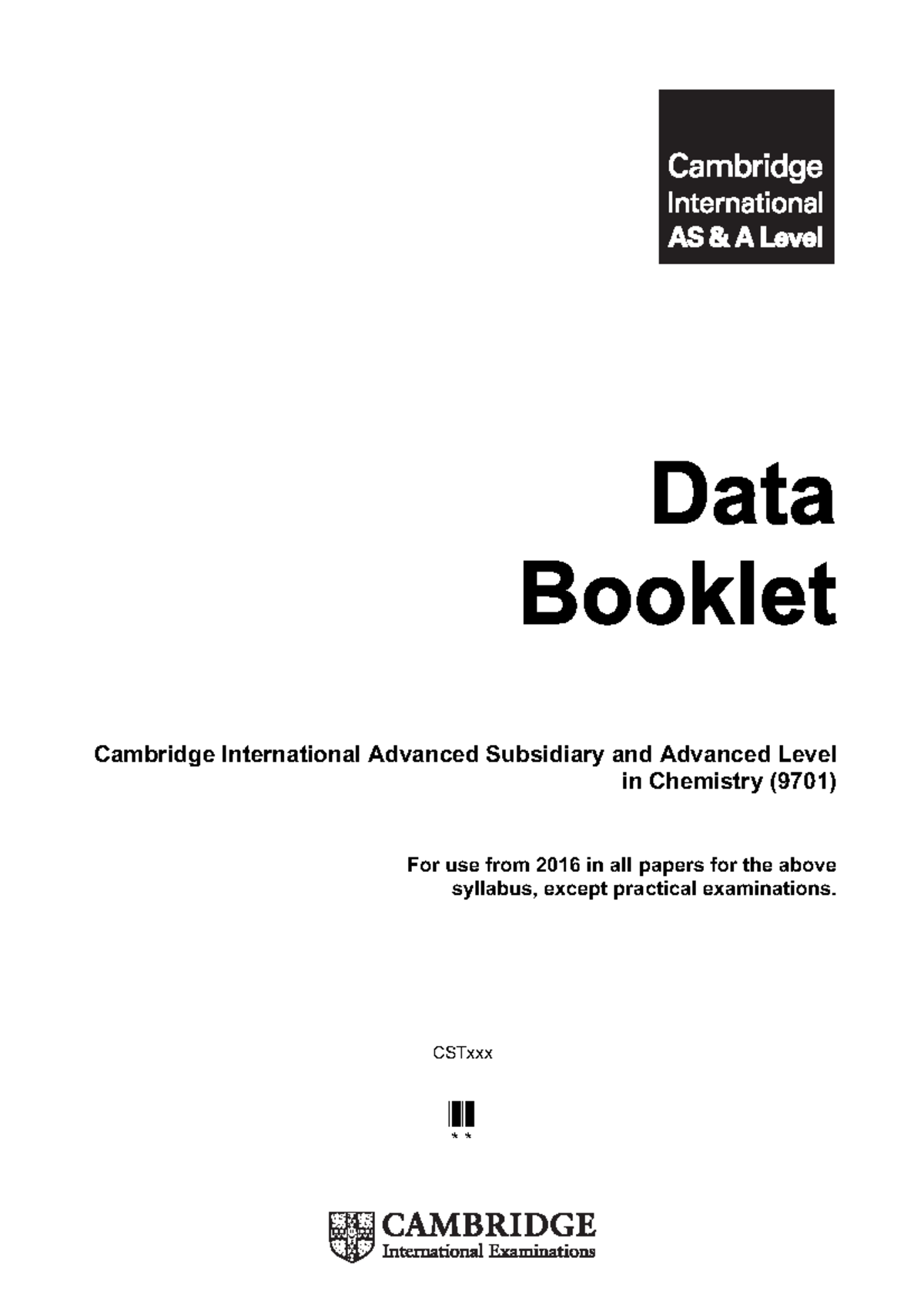 Chemistry Data Booklet Cambridge International Advanced Subsidiary