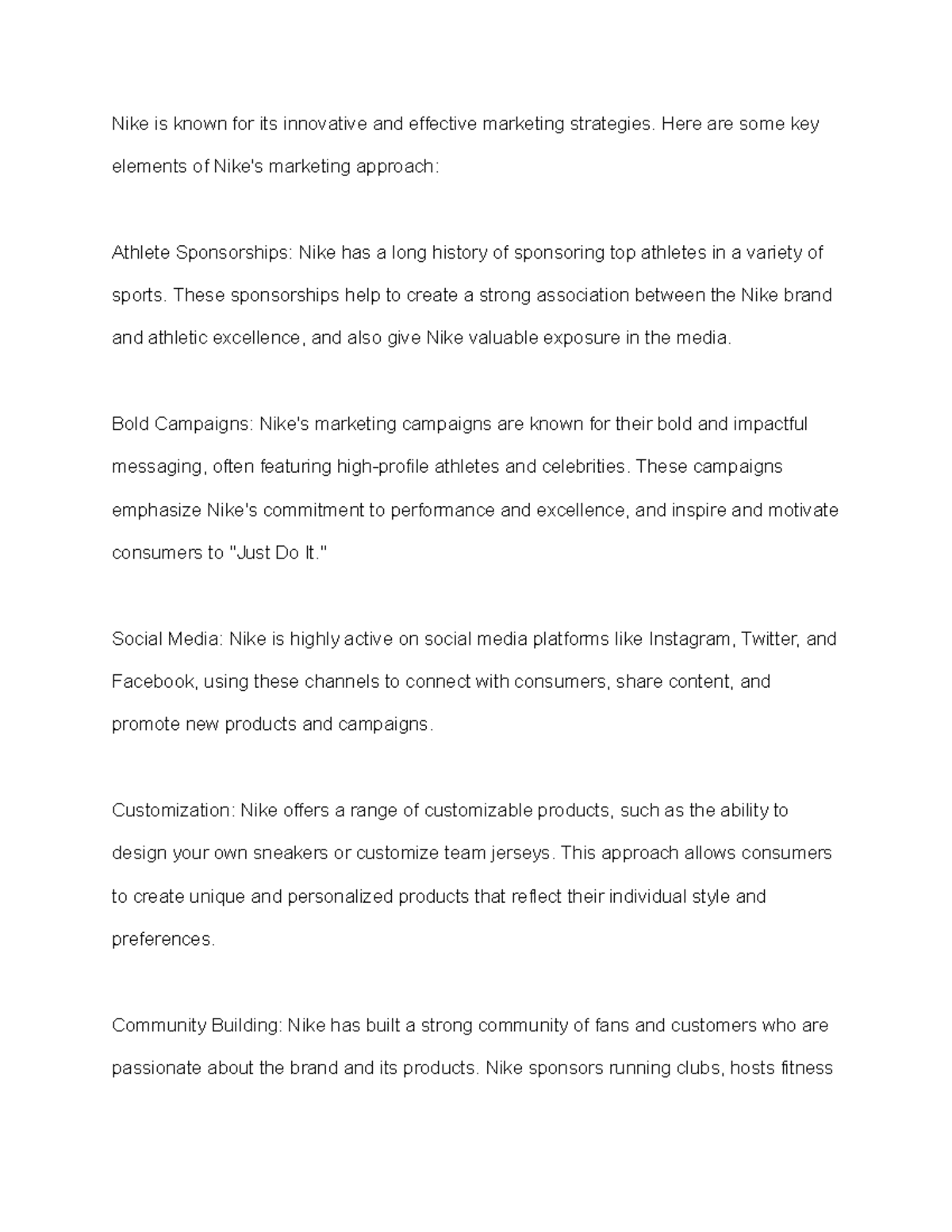 Business lecture notes about Nike Marketing Nike is known for its