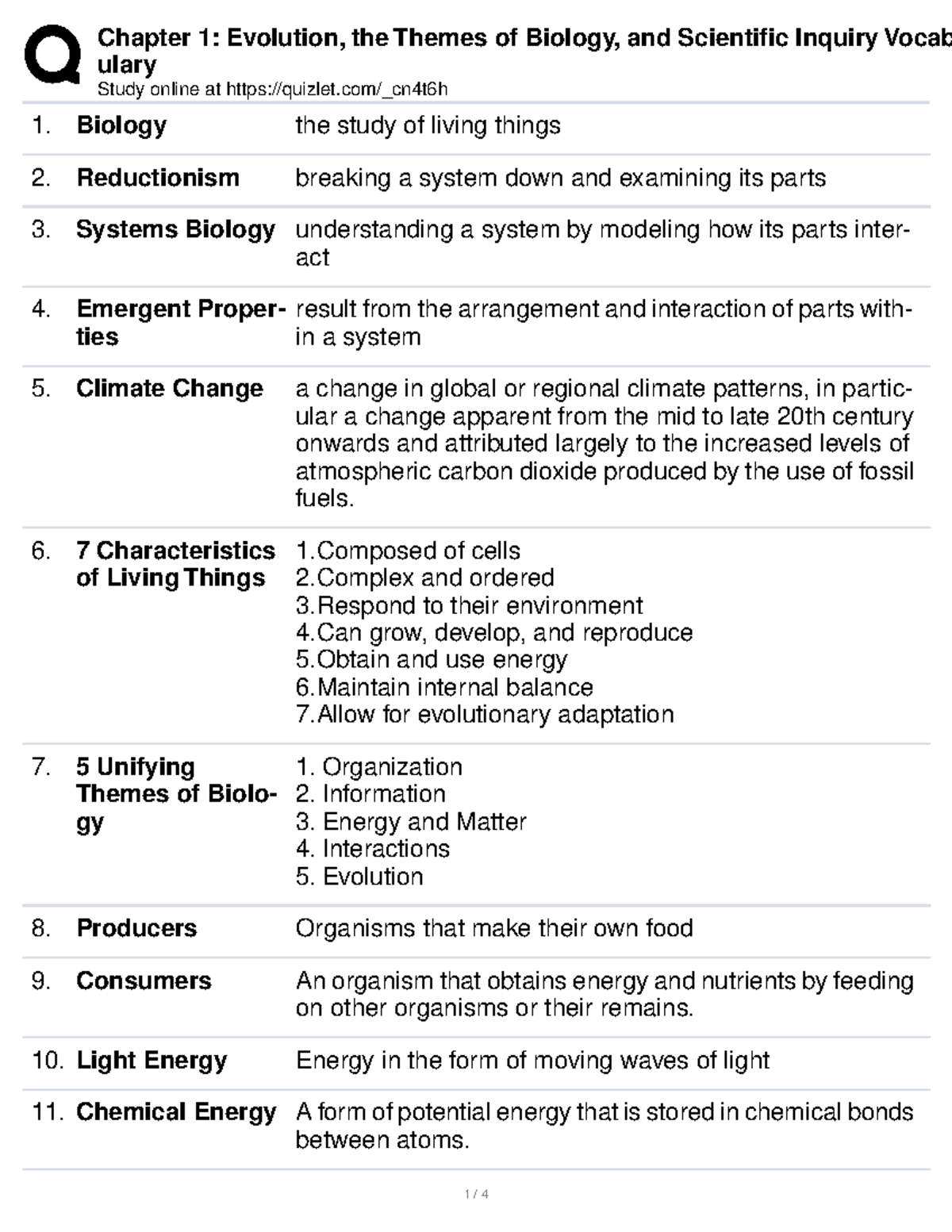 Chapter 1 Evolution, The Themes Of Biology, And Scientific Inquiry ...