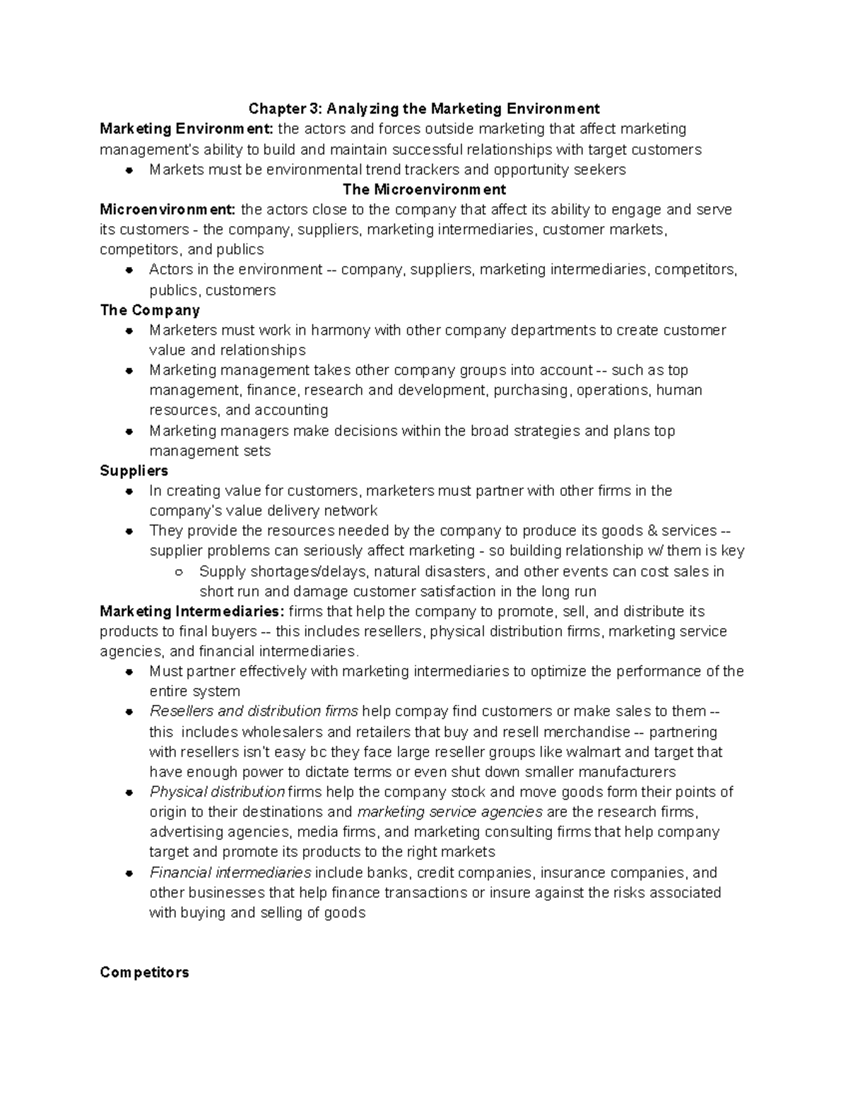 MRKT 341 Chapter 3 Notes - Chapter 3: Analyzing the Marketing ...