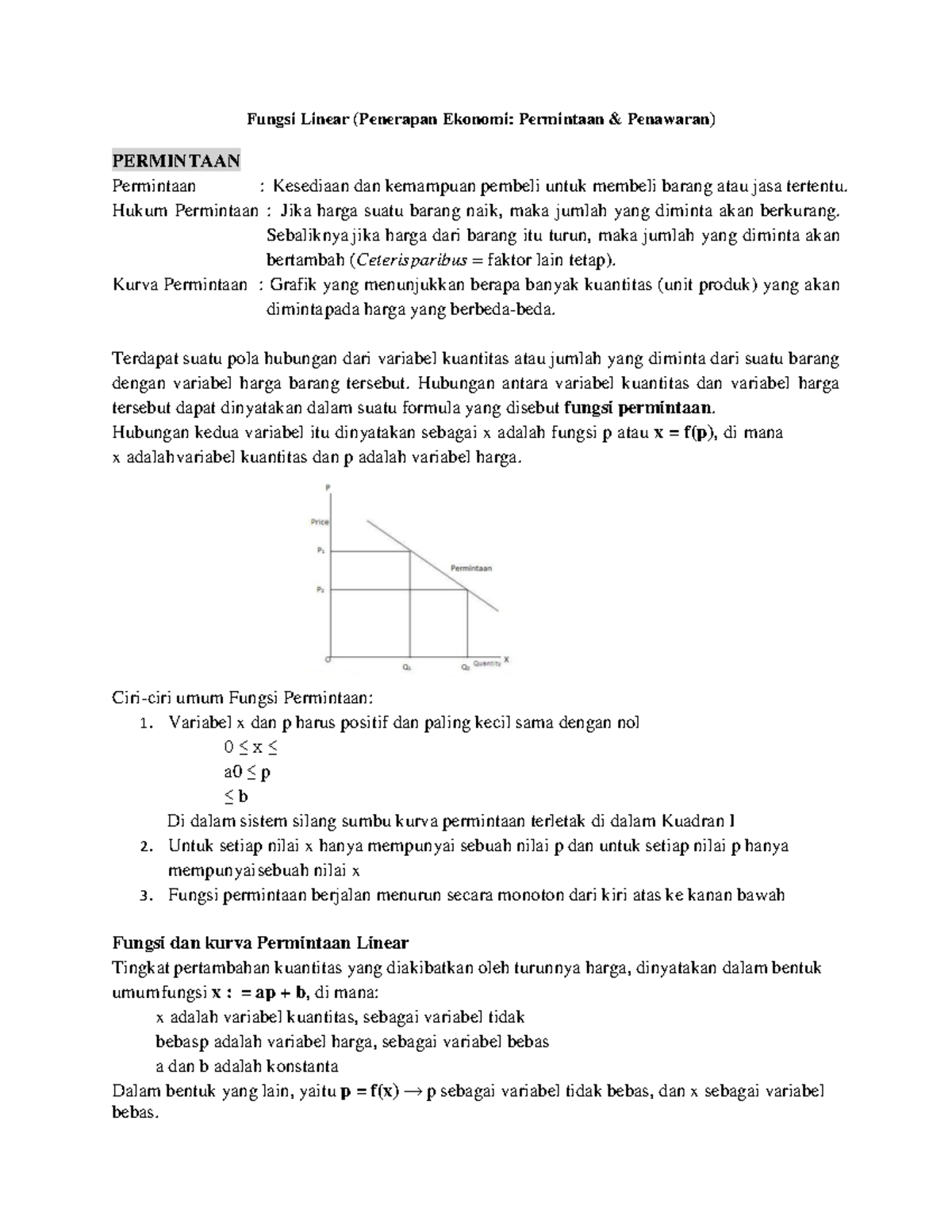 Matematika Ekonomi - Fungsi Linear - Fungsi Linear (Penerapan Ekonomi ...