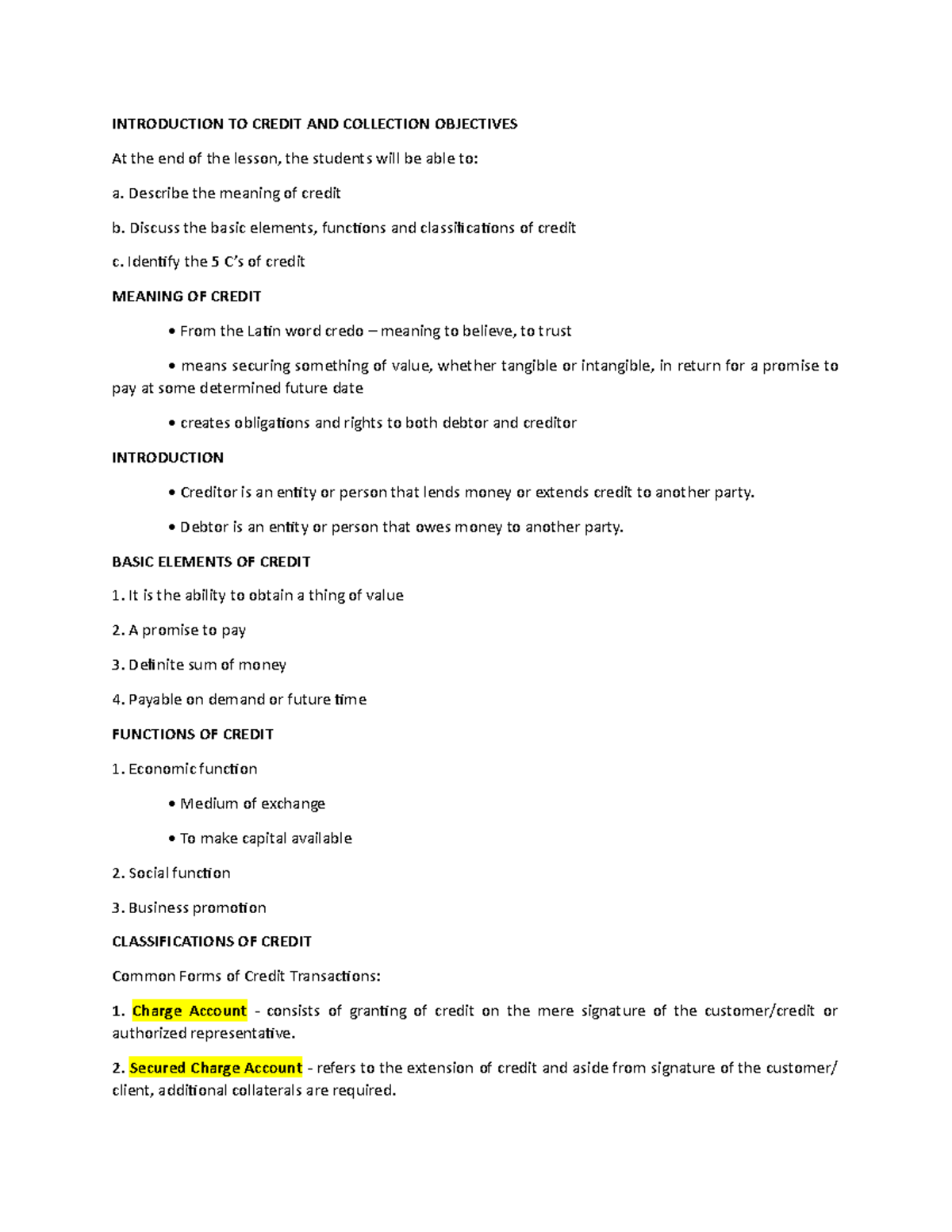 Credit AND Collection INTRODUCTION TO CREDIT AND COLLECTION