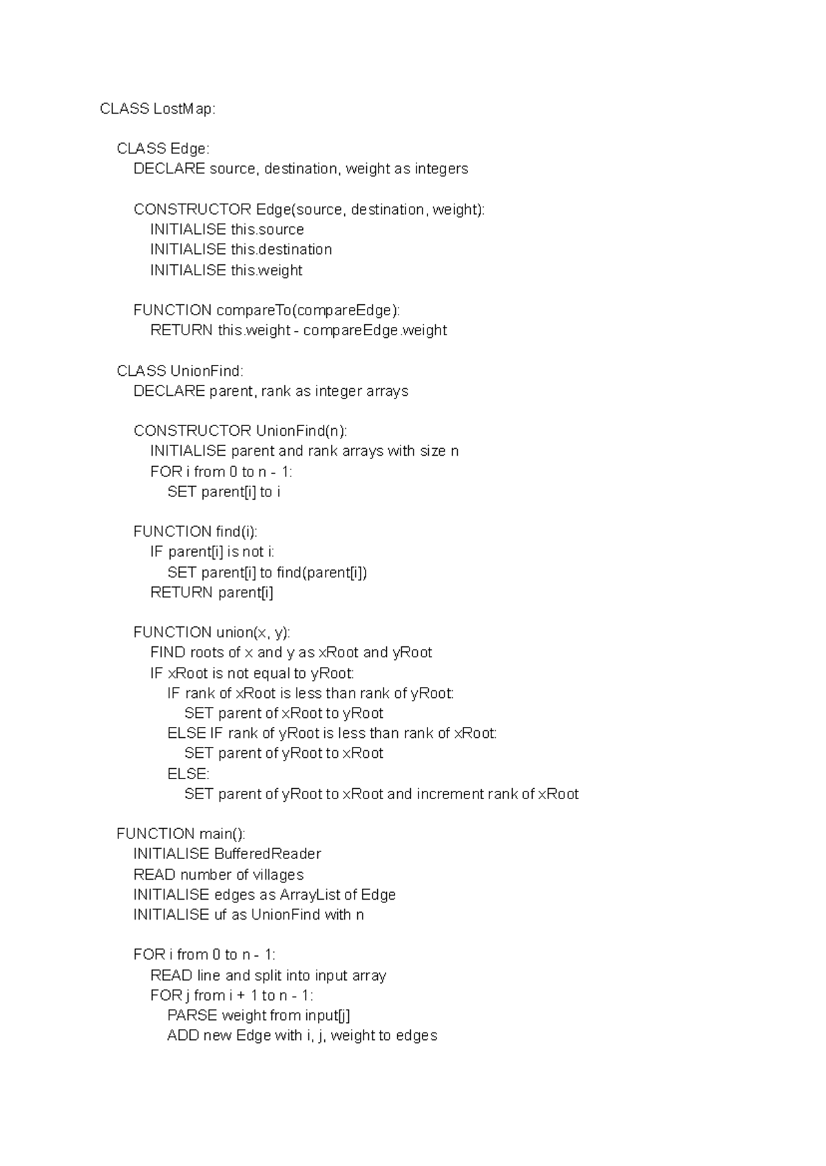 Lab9_Pseudocode - CLASS LostMap: CLASS Edge: DECLARE source ...