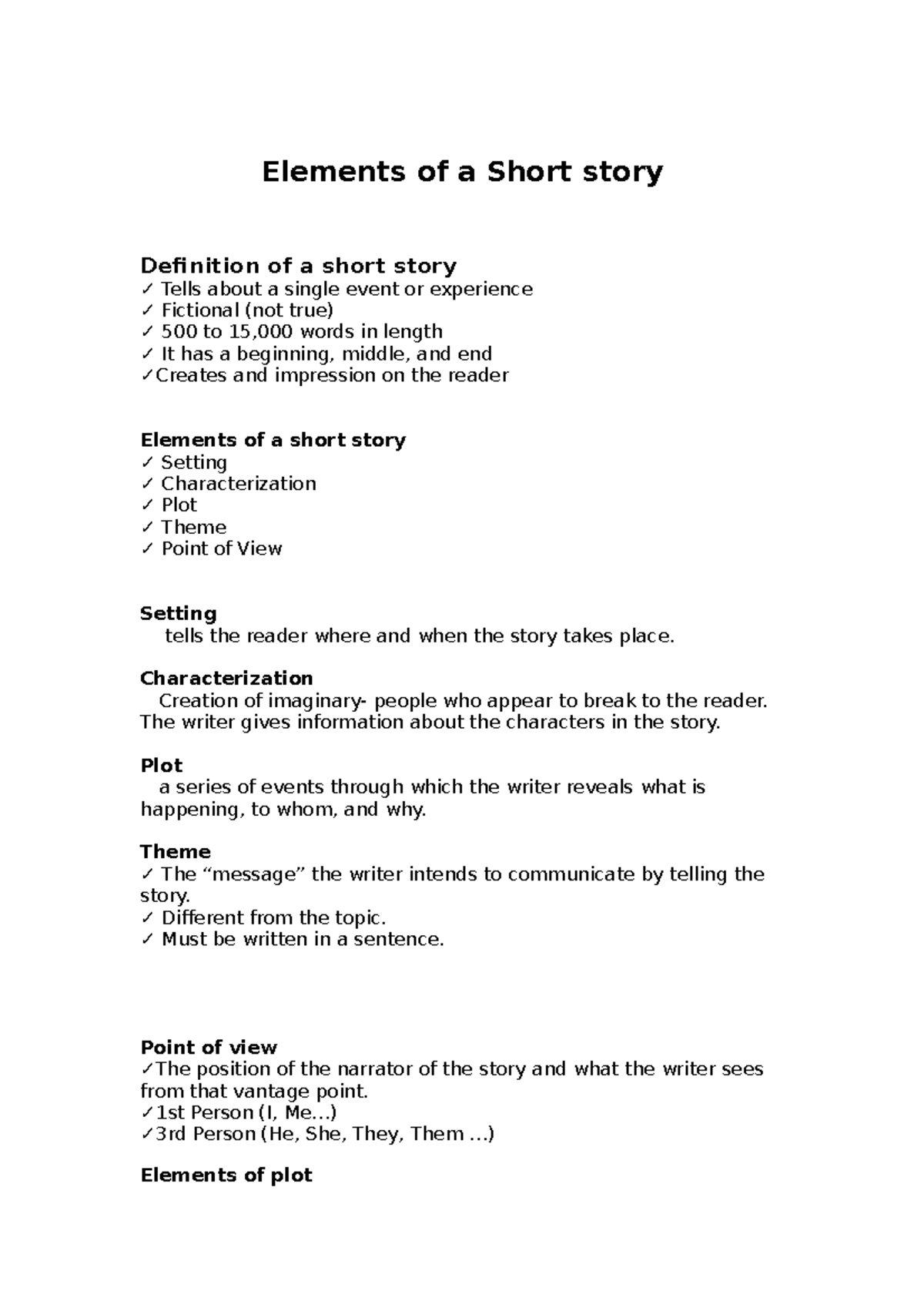 Elements Of A Short Story Elements Of A Short Story Definition Of A 