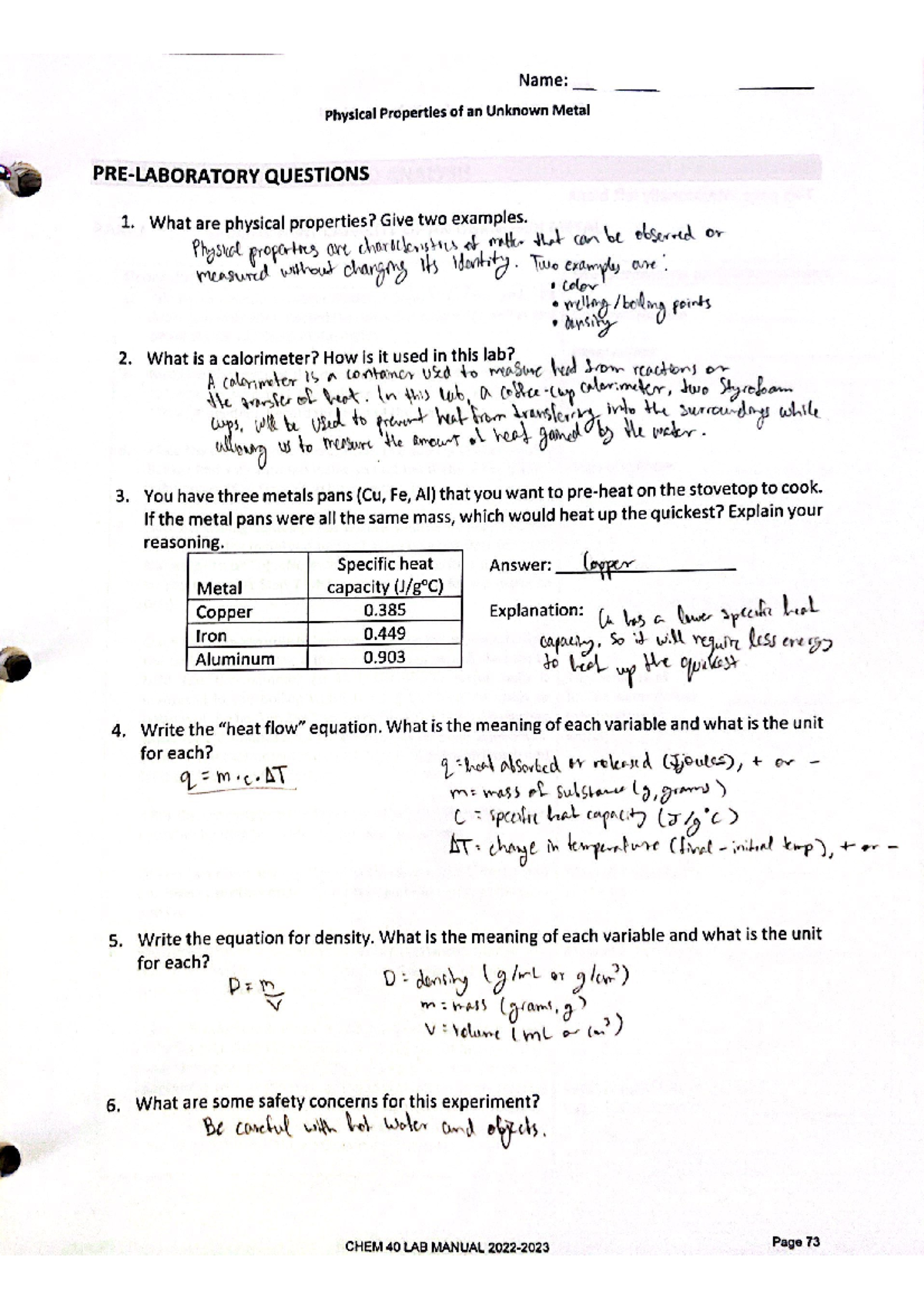 Physical Properties Pre-Lab - CHEM 40 - Studocu