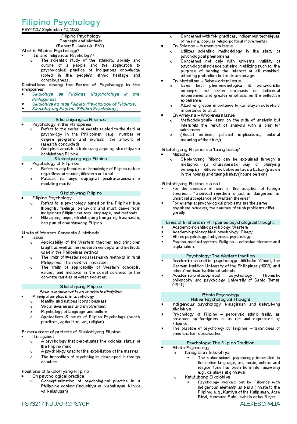 PSY4125 Filipino Psychology Filipino Psychology PSY4125/ September 12