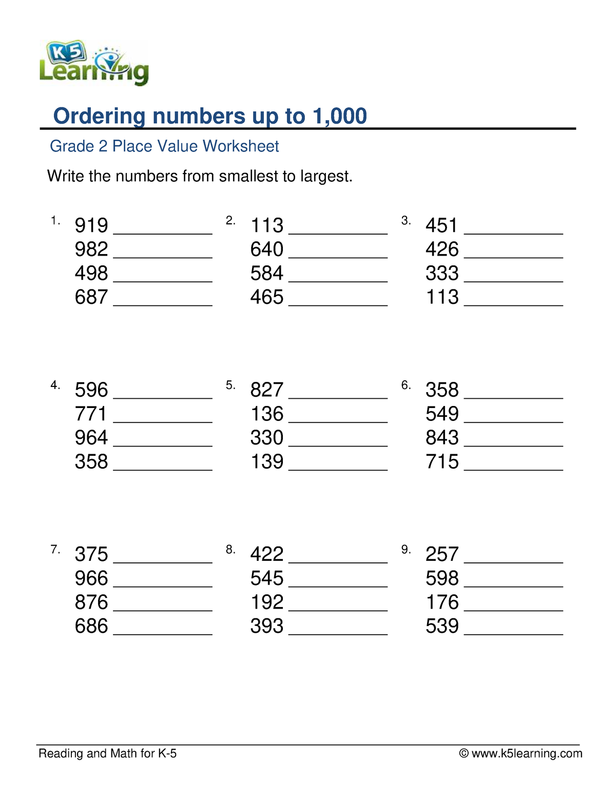 Order 1 - Education - Reading and Math for K-5 © k5learning Ordering ...