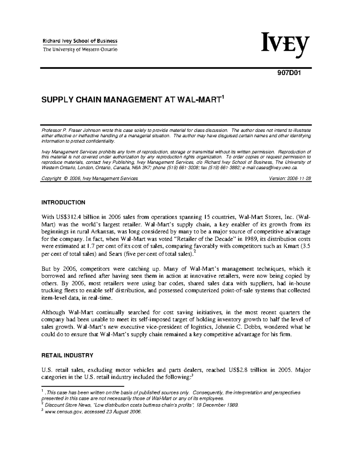 Wal Mart case S w 907D SUPPLY CHAIN MANAGEMENT AT WALMART 1