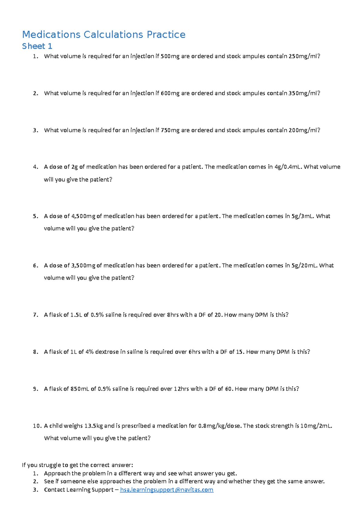 All practice sheets 2 - Sheet 1 What volume is required for an ...