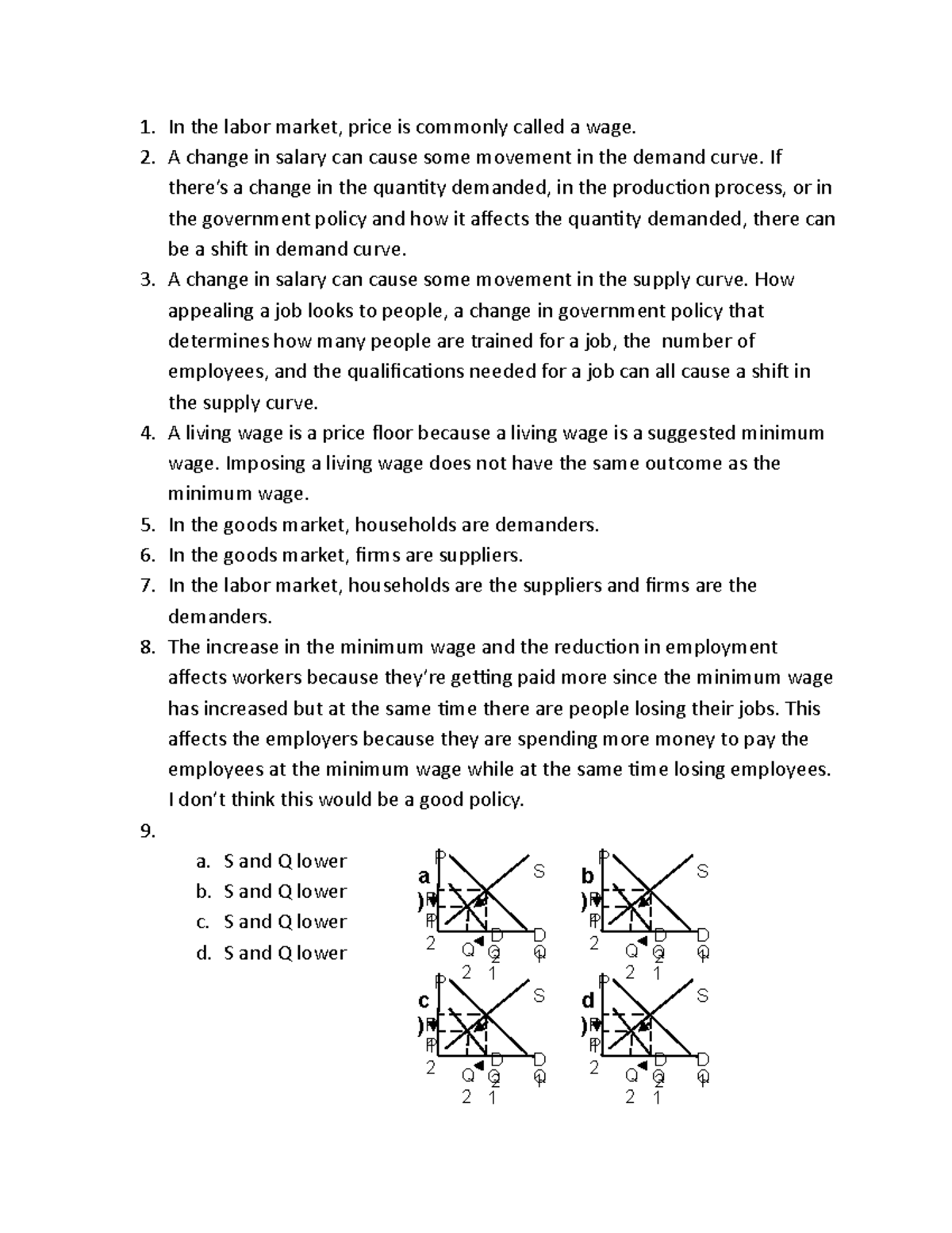 Problem Set 1 (Labor Market) - 1. In The Labor Market, Price Is ...