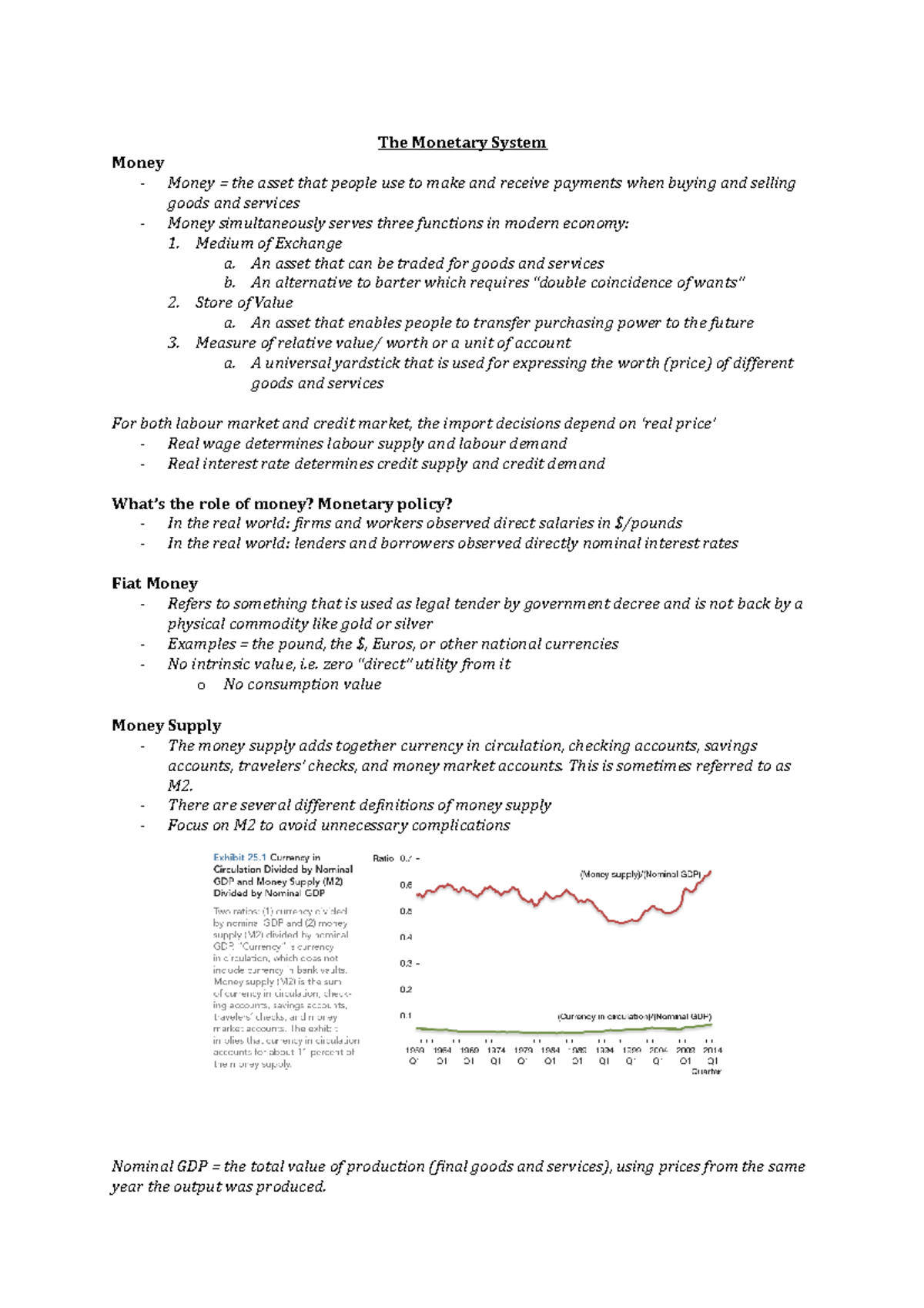 Ec100 monetary system notes - The Monetary System Money Money = the ...