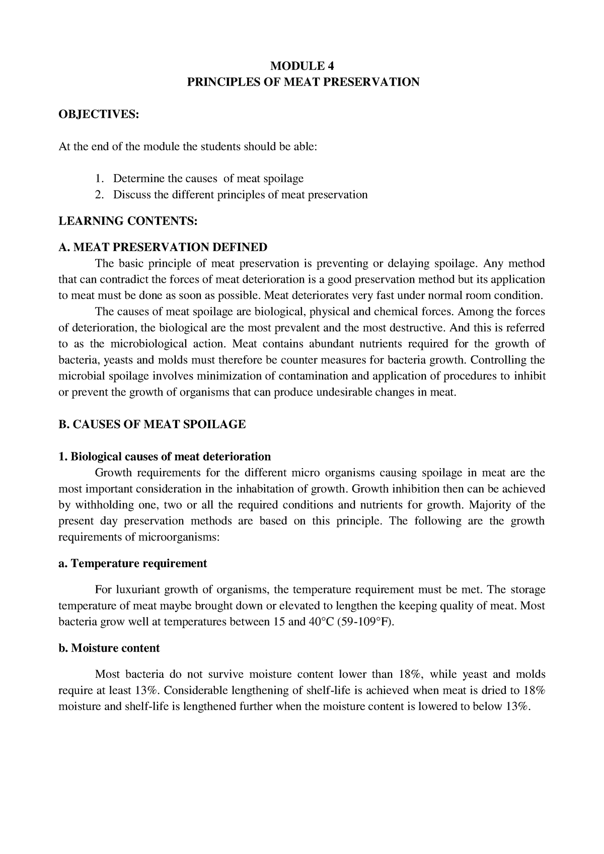 Module 4 - hzysgs bksisbsb - MODULE 4 PRINCIPLES OF MEAT PRESERVATION ...